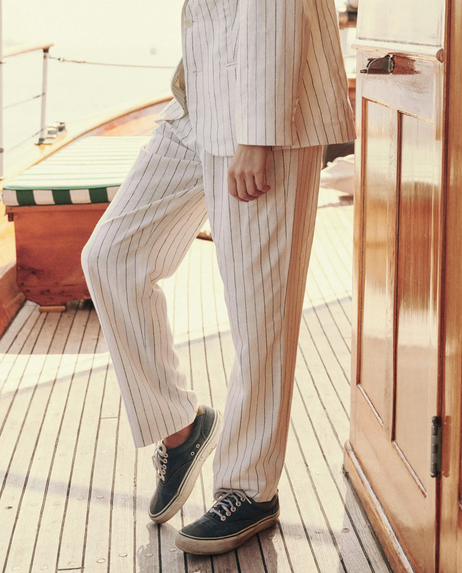 The Great Maker Trouser in Cream Pinstripe