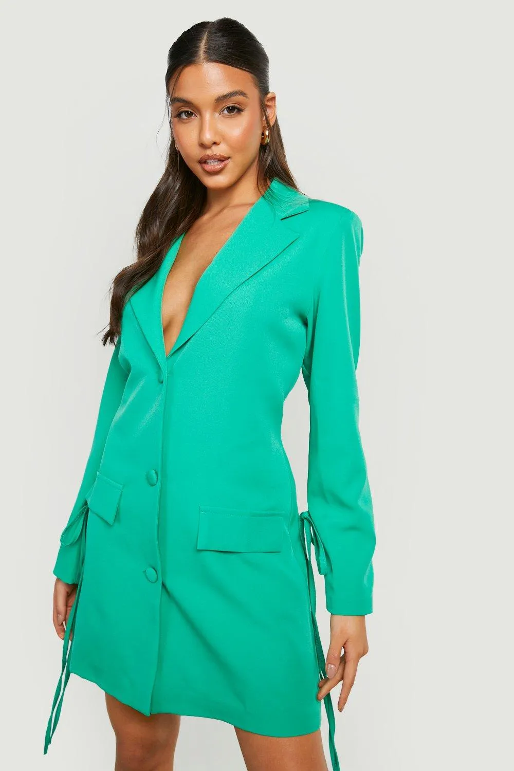 Tie Sleeve Tailored Blazer Dress