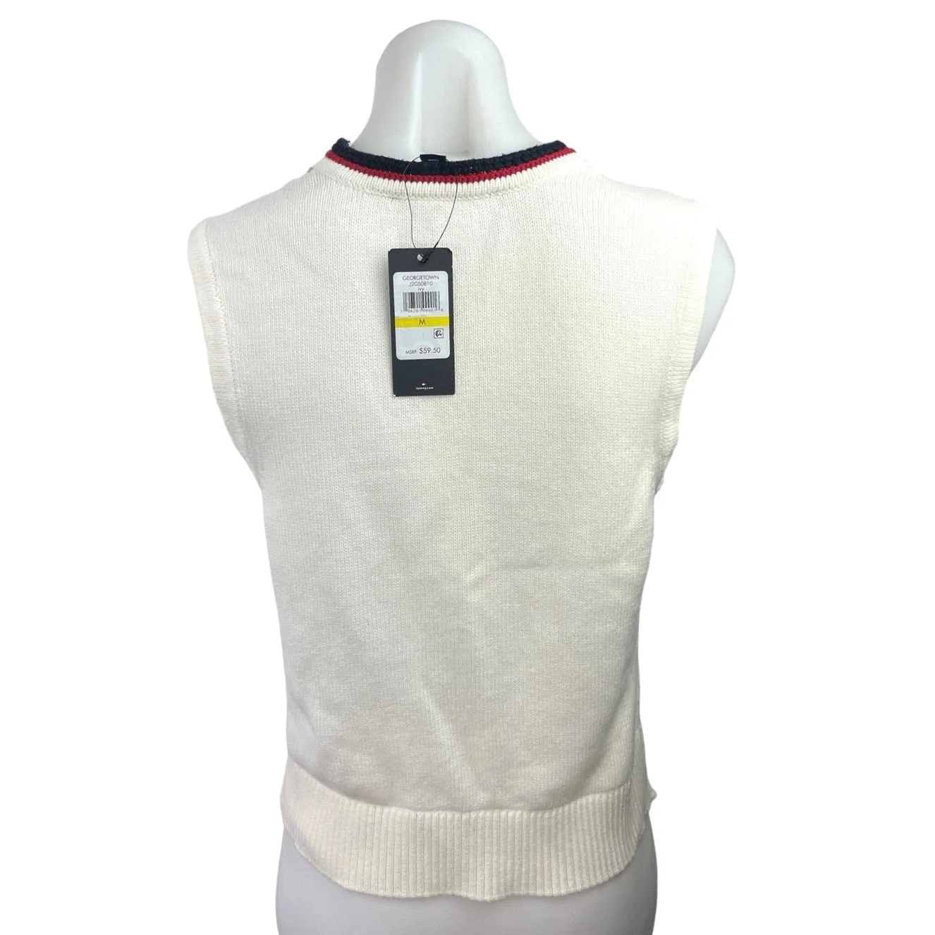 Tommy Hilfiger Georgetown NWT White Knit Stripe Sleeveless V-Neck Sweater Vest M