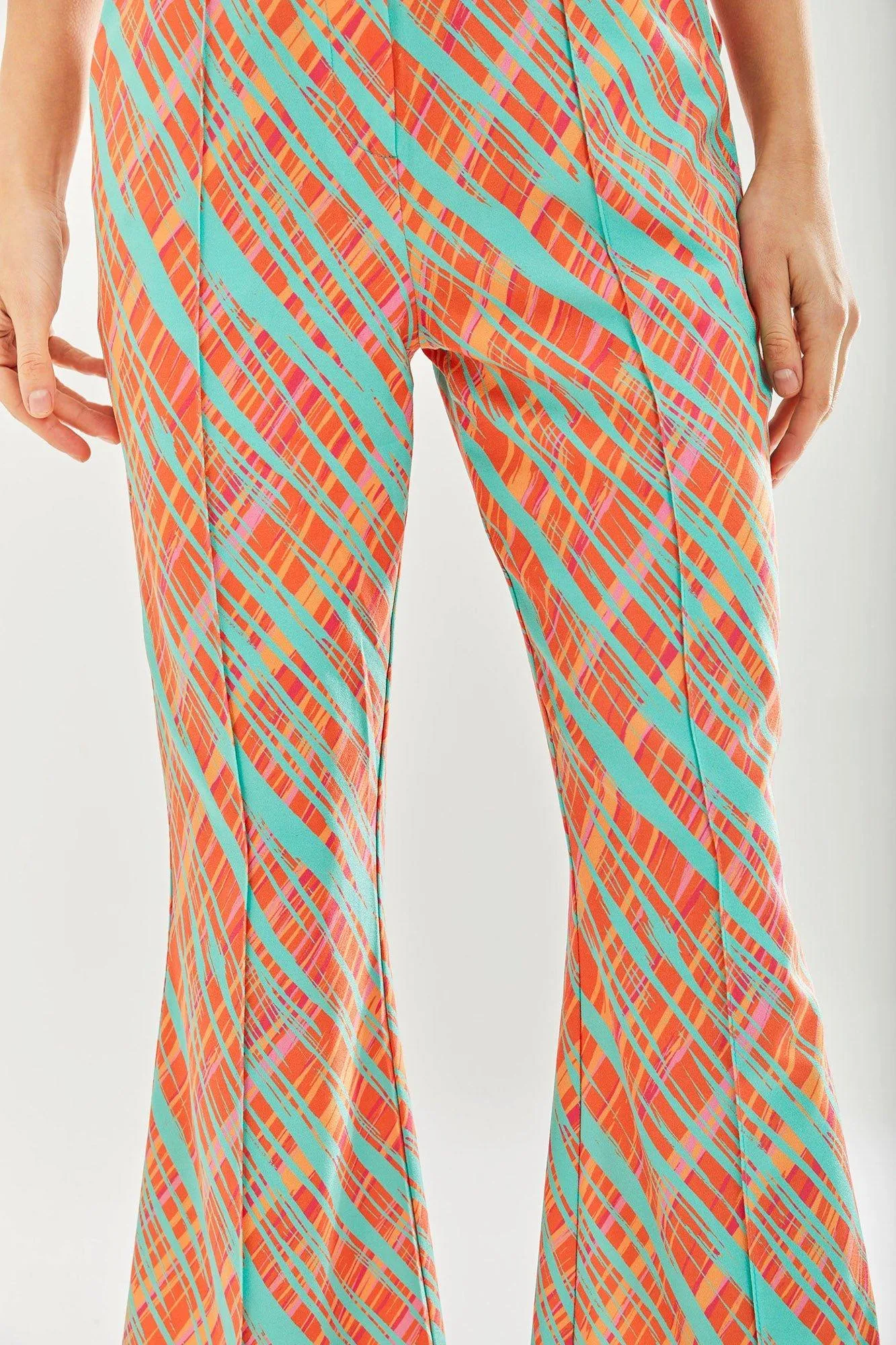 Trousers | Orange Scribble Flare Trousers | Liquorish