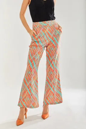 Trousers | Orange Scribble Flare Trousers | Liquorish