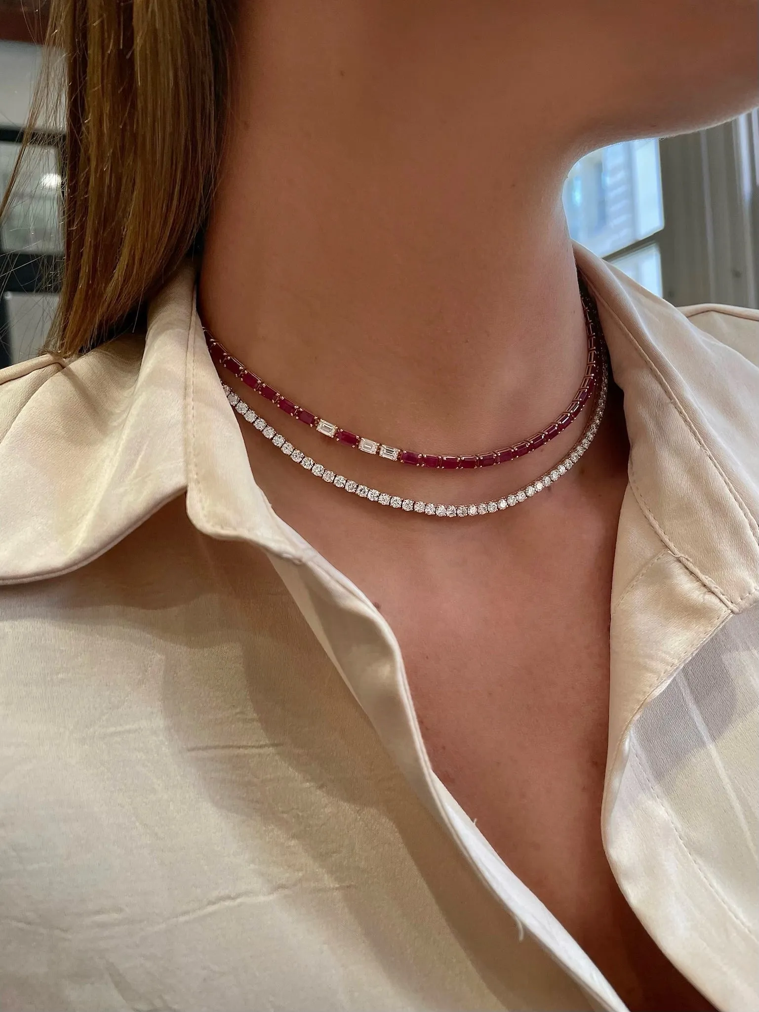 Two-Tone Ruby & Diamond Tennis Necklace