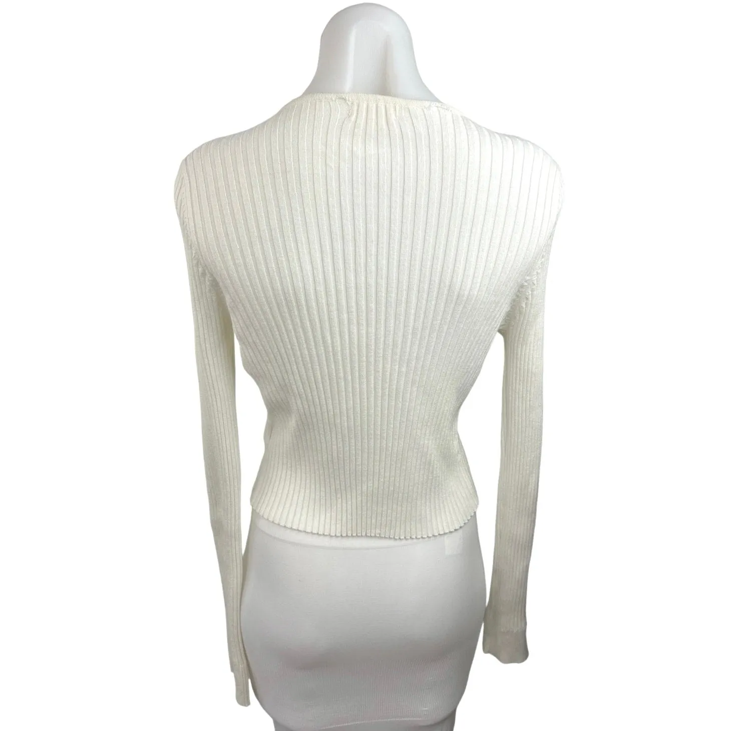 Ultra Flirt Women's White Knit Long Sleeve Front Tie Cardigan Sweater Top Size L