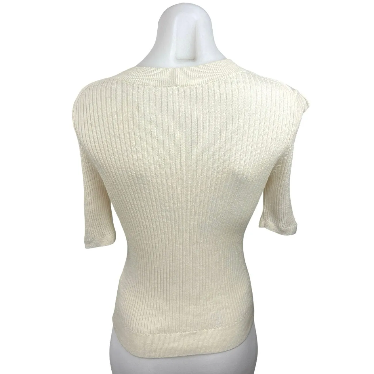 Uniqlo Women's White 100% Wool Knitted Short Sleeve Crew Neck Sweater Top Size M