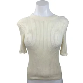 Uniqlo Women's White 100% Wool Knitted Short Sleeve Crew Neck Sweater Top Size M