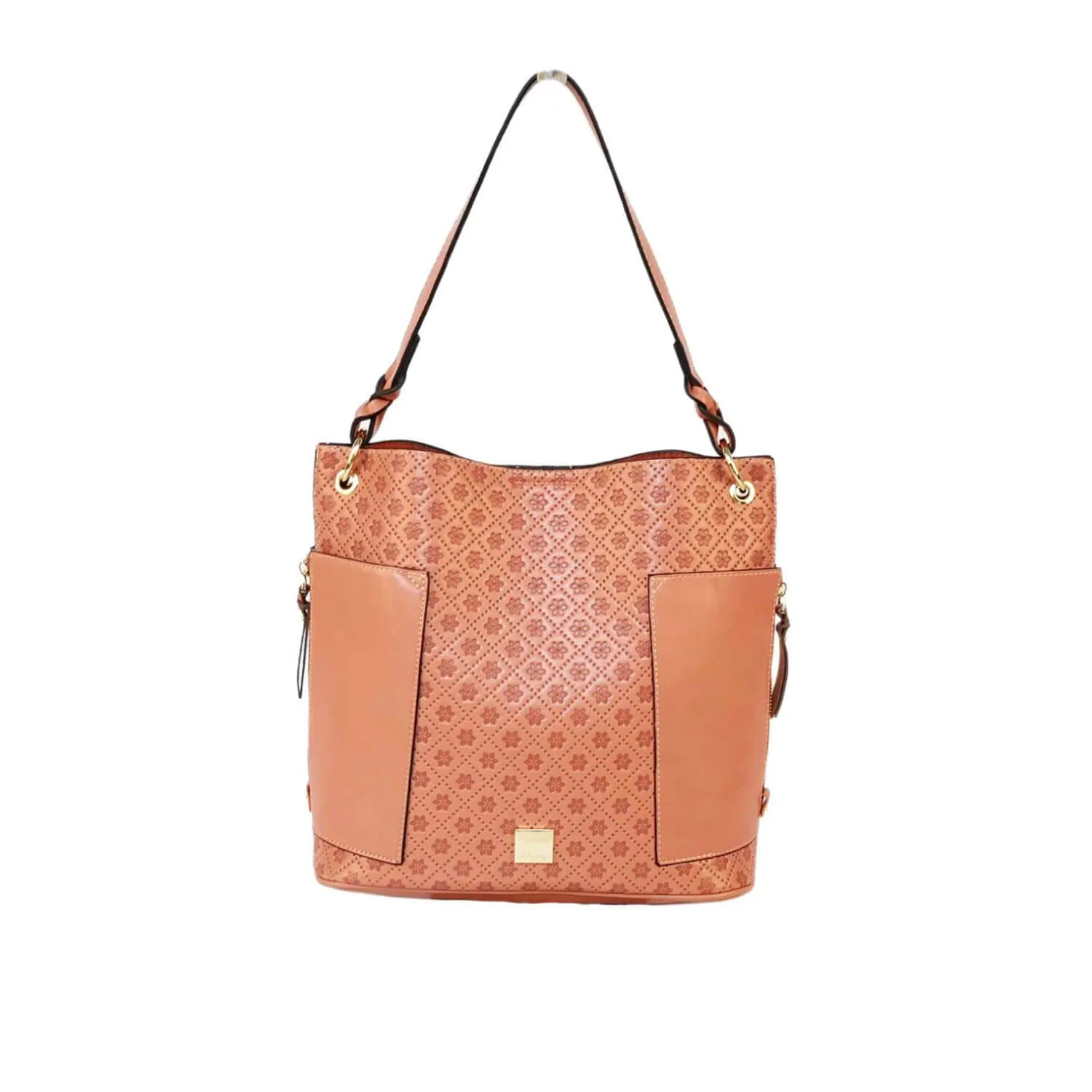 Valerian Embossed Hobo Handbag - Peach