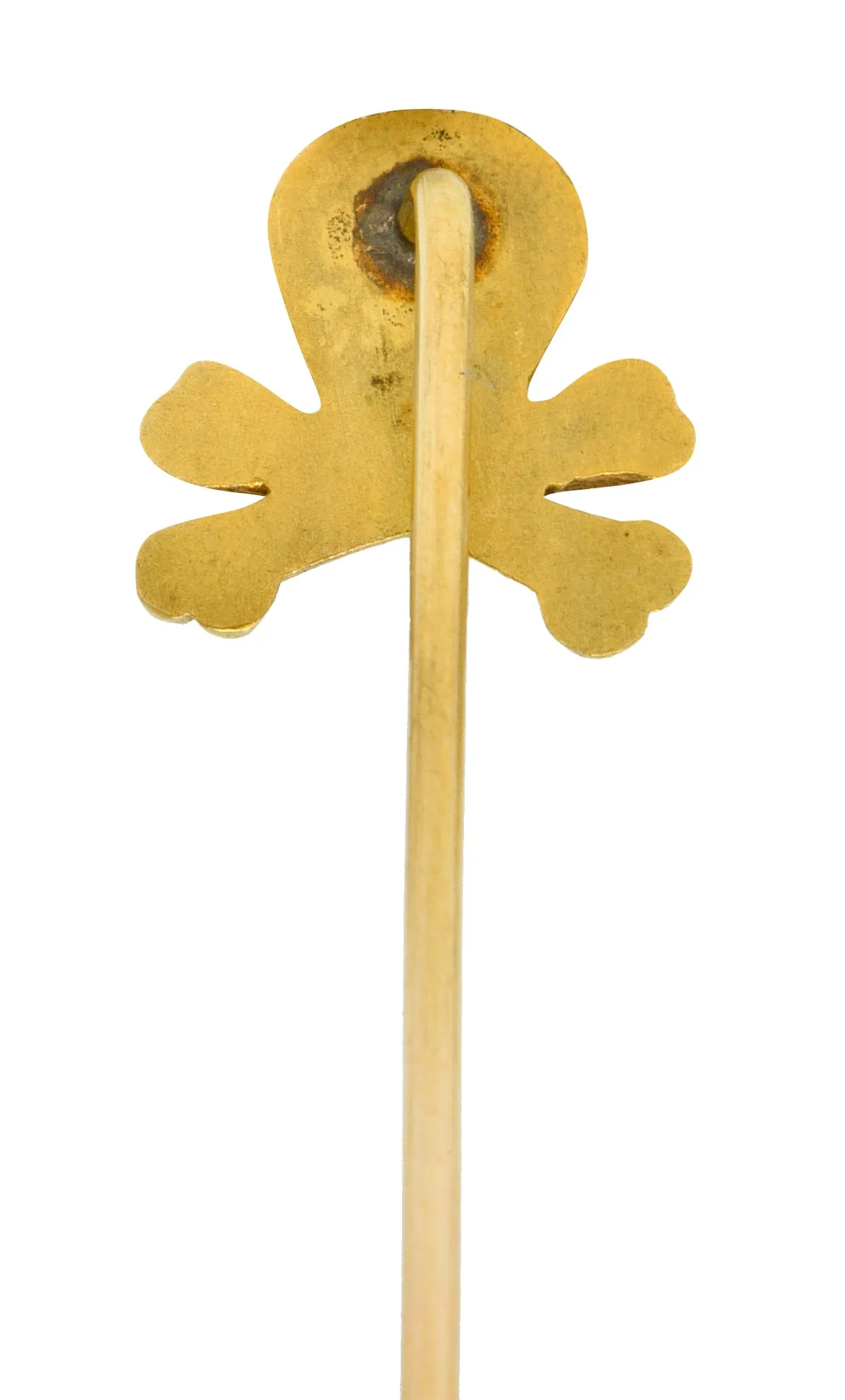 Victorian Old European Cut Diamond 14 Karat Gold Skull Crossbones Stickpin