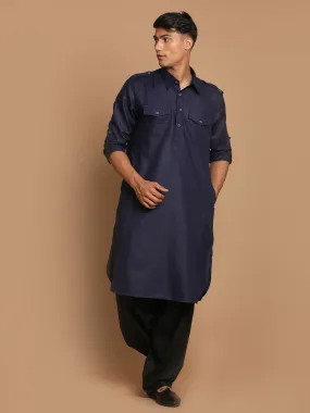 VM By VASTRAMAY Men's Blue Cotton Blend Pathani Suit Set