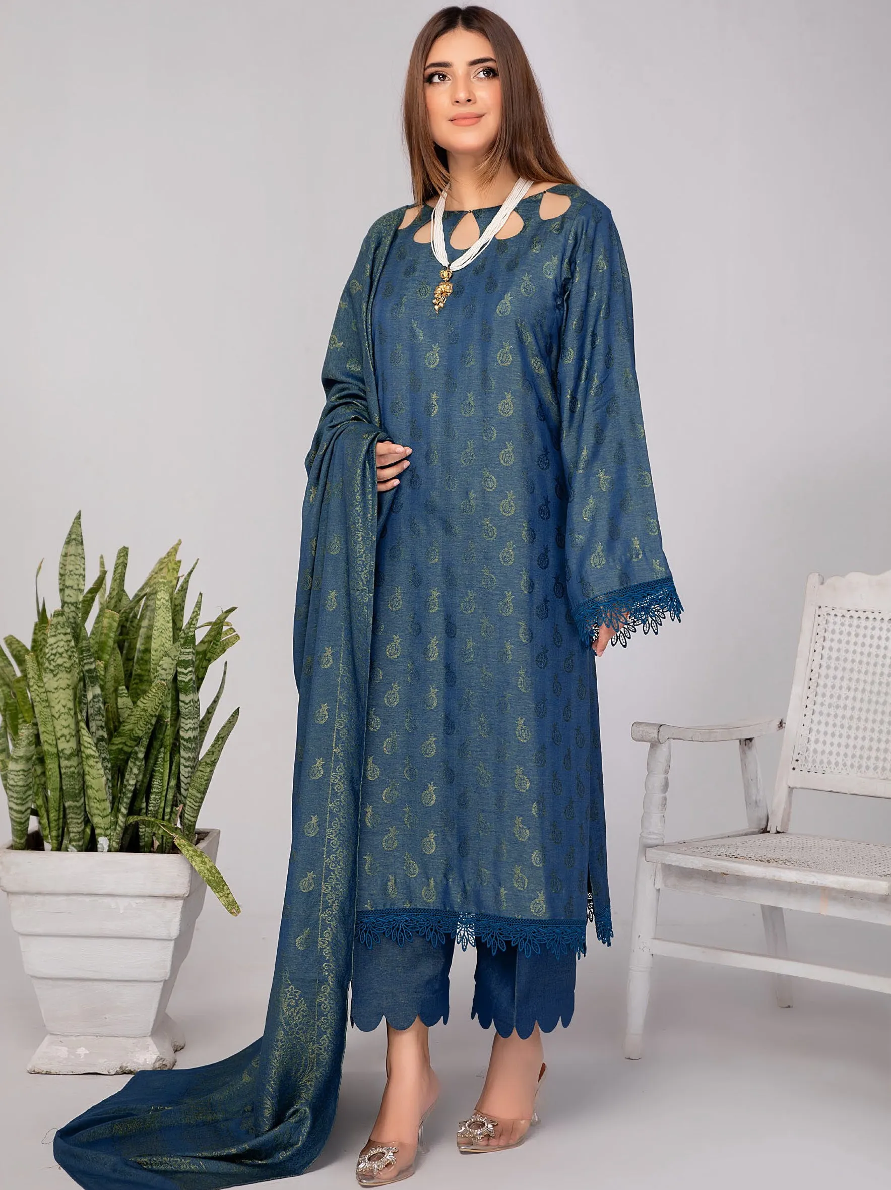 Waresha Shemrey Embroidered Broshia Unstitched 3Pc Suit D-62