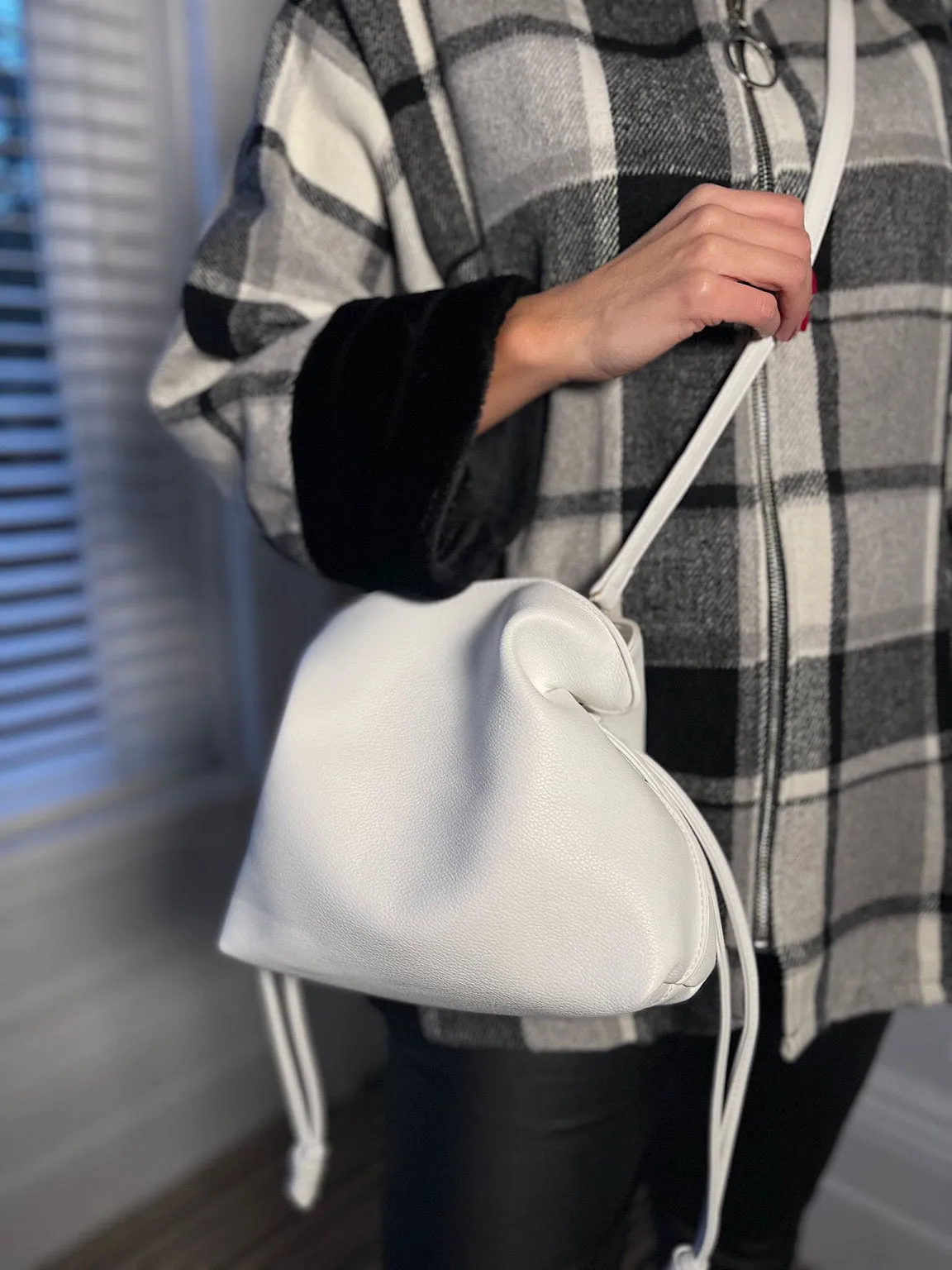 White Button Closure Handbag