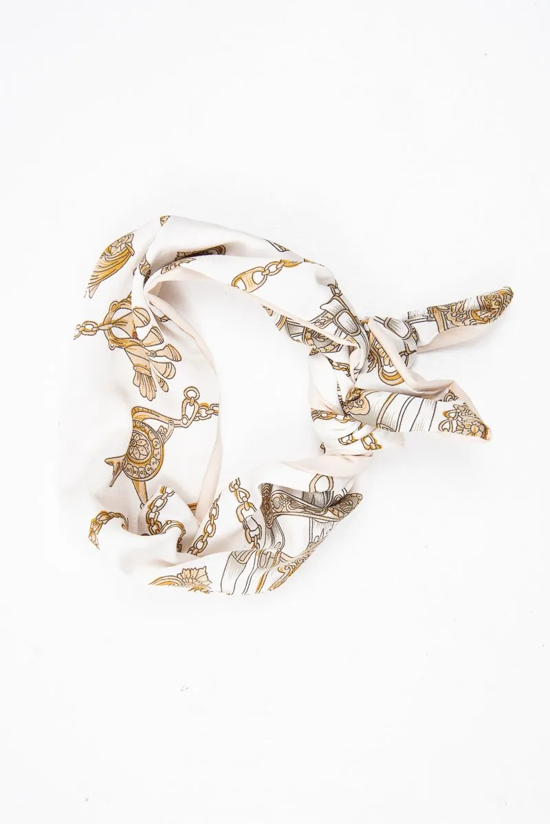 White Nude Chain Print Wired Head Scarf - Aella