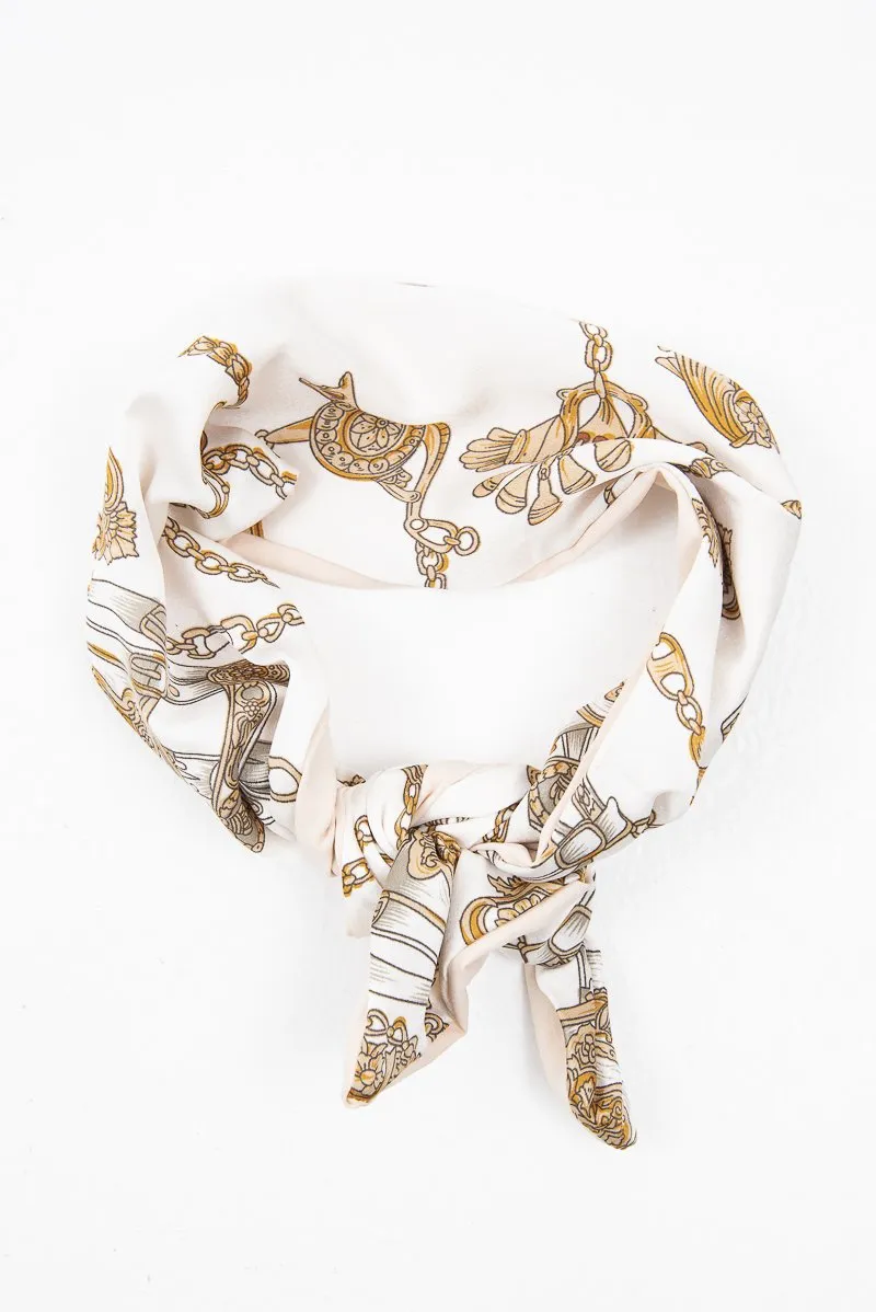 White Nude Chain Print Wired Head Scarf - Aella