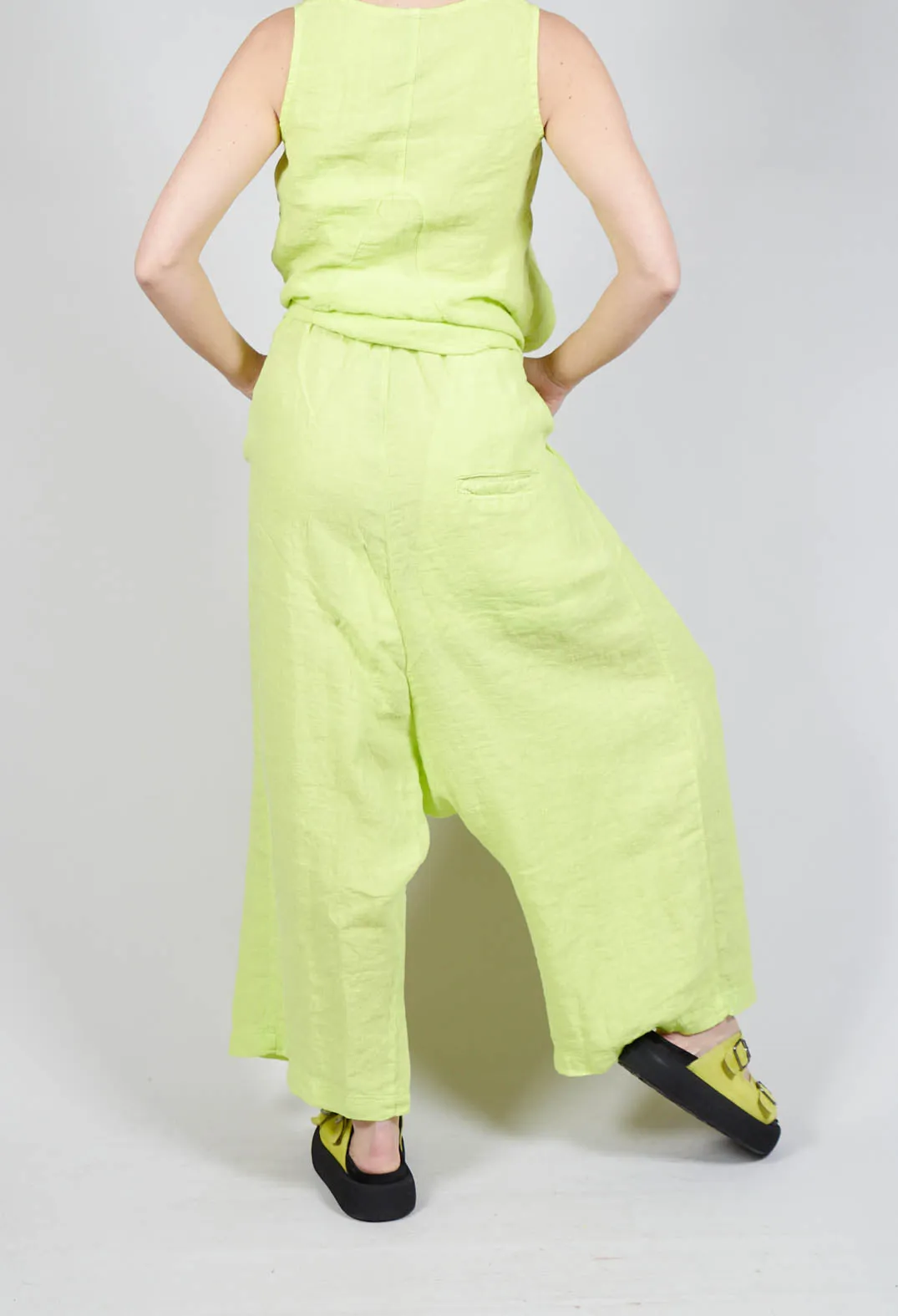 Wide Leg Drop Crotch Linen Trousers in Sun