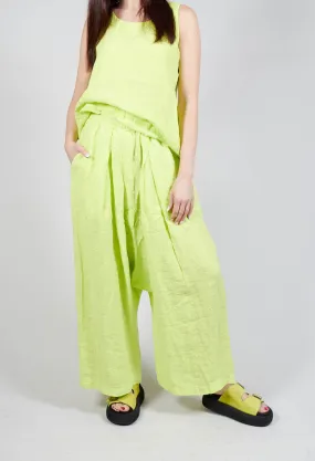 Wide Leg Drop Crotch Linen Trousers in Sun