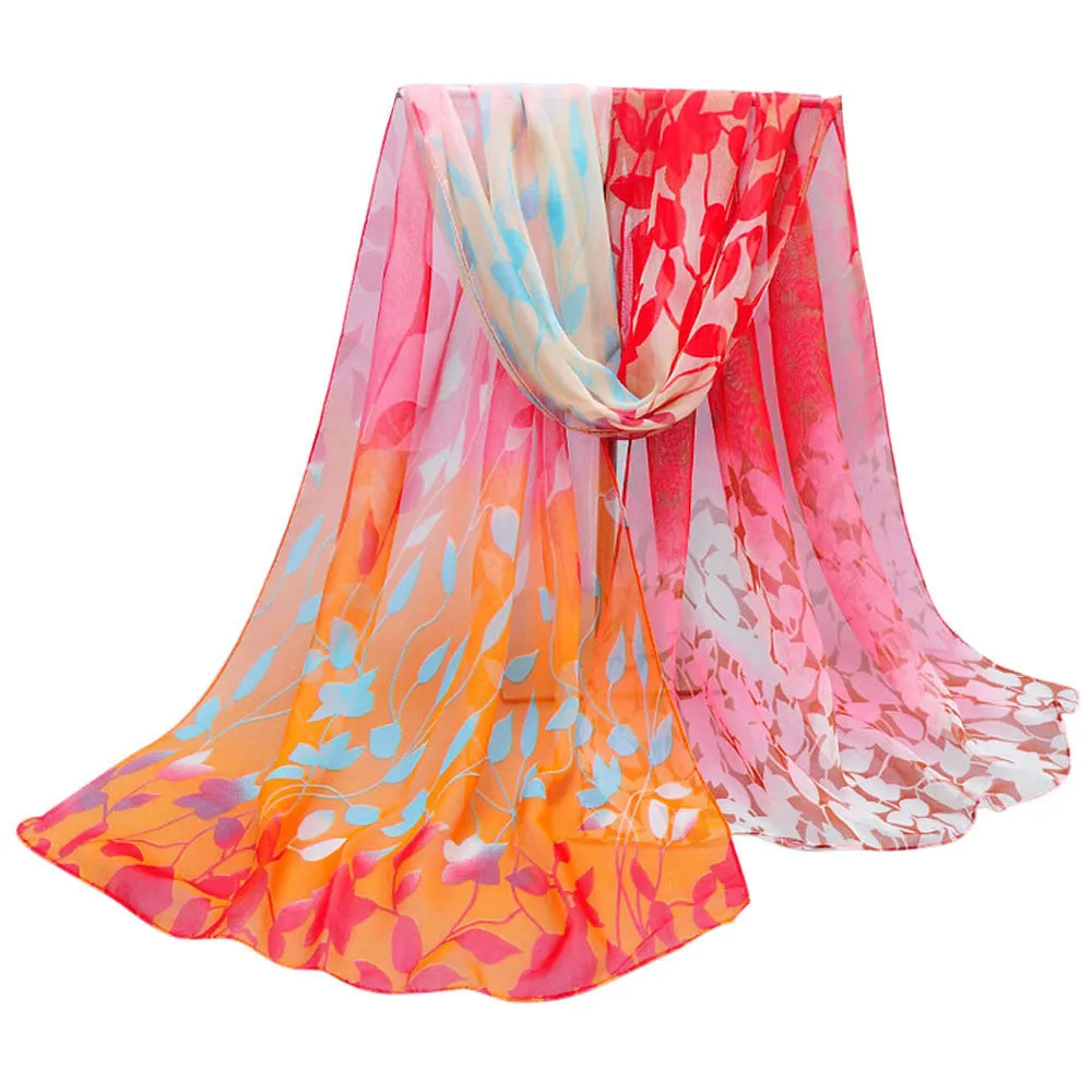 Women Design Printed Silk Soft Silk Chiffon Shawl Wrap Wraps Scarf Scarves