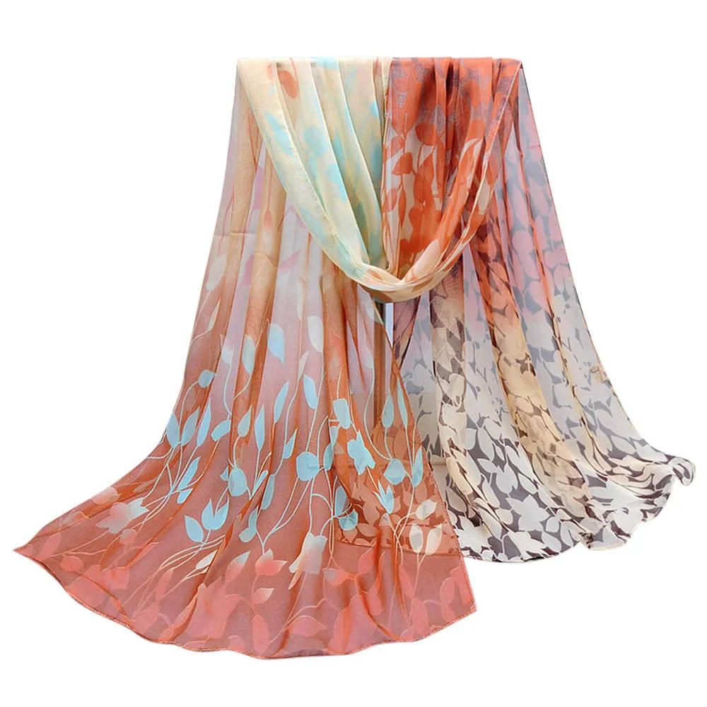 Women Design Printed Silk Soft Silk Chiffon Shawl Wrap Wraps Scarf Scarves