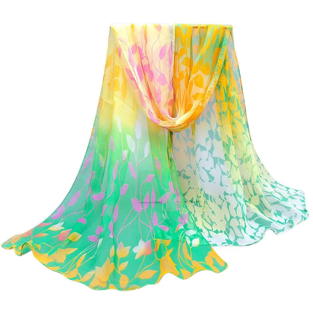 Women Design Printed Silk Soft Silk Chiffon Shawl Wrap Wraps Scarf Scarves