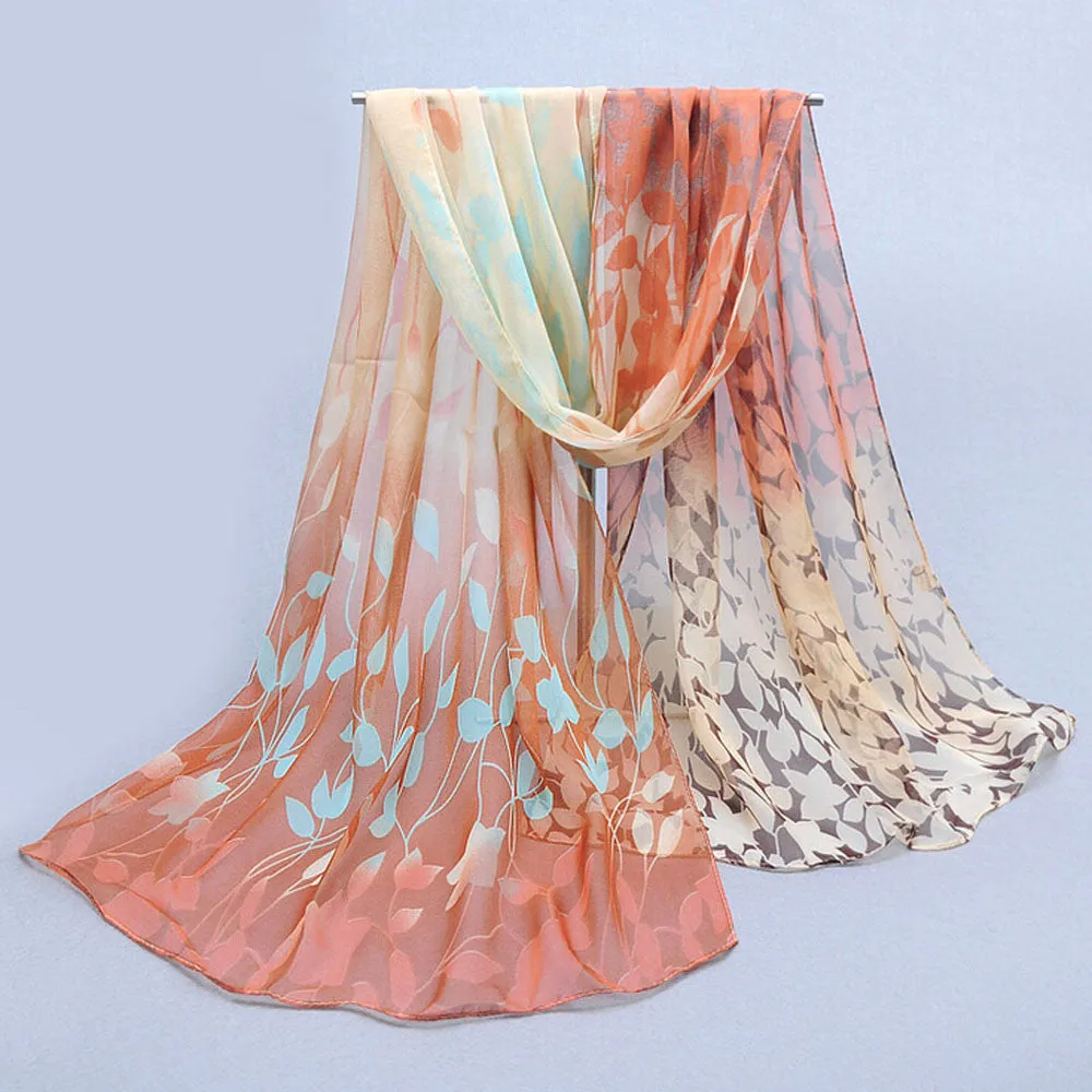 Women Design Printed Silk Soft Silk Chiffon Shawl Wrap Wraps Scarf Scarves