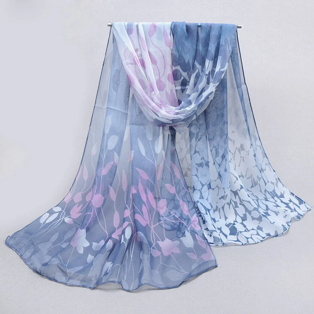 Women Design Printed Silk Soft Silk Chiffon Shawl Wrap Wraps Scarf Scarves