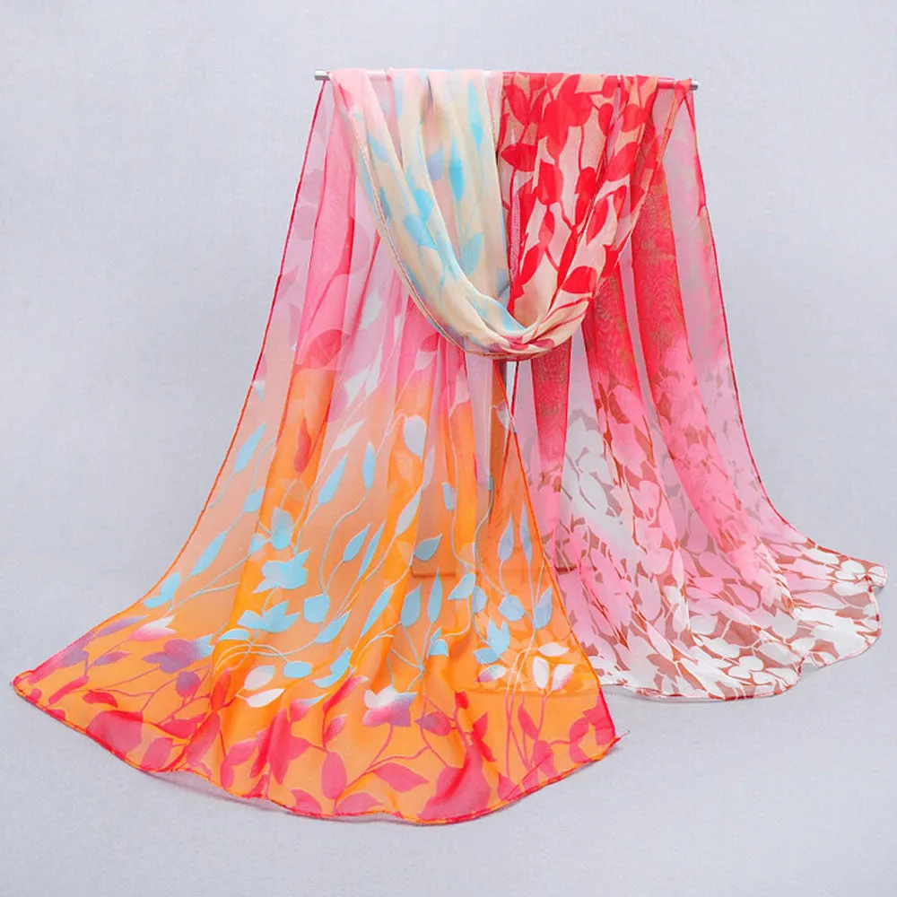 Women Design Printed Silk Soft Silk Chiffon Shawl Wrap Wraps Scarf Scarves