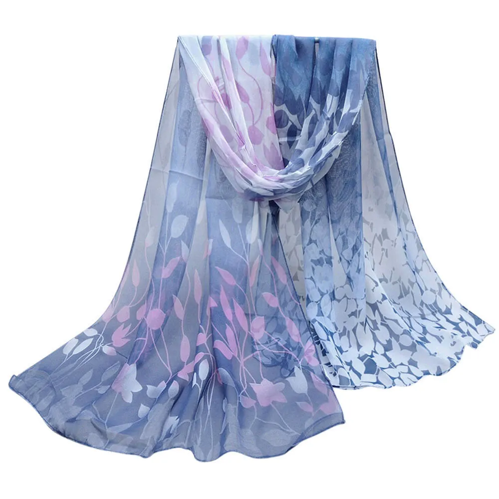 Women Design Printed Silk Soft Silk Chiffon Shawl Wrap Wraps Scarf Scarves