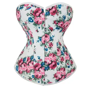 Women Floral Print Boned Lace Up Waist Training Cincher Overbust Corsets Buckle up Bustier Lingereie Corcelet