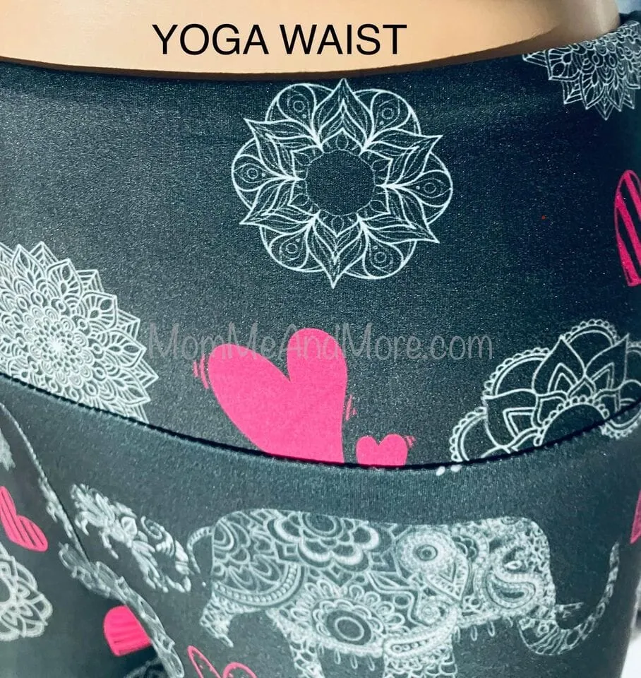 Womens Elephant Heart Leggings, Soft Yoga Pants, Sizes 0-22, Yoga Waist, Gray/Pink, Exclusive Leggings