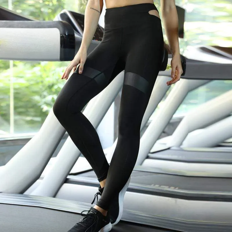 Women's High-waisted Cutout Yoga Leggings Running Pants with Sports Bustiers