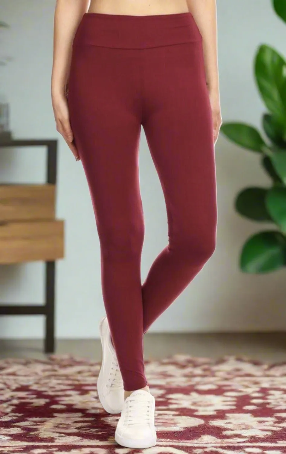 Womens Maroon Leggings, Soft Yoga Pants, Sizes 0-20, Solid Maroon, Exclusive Leggings