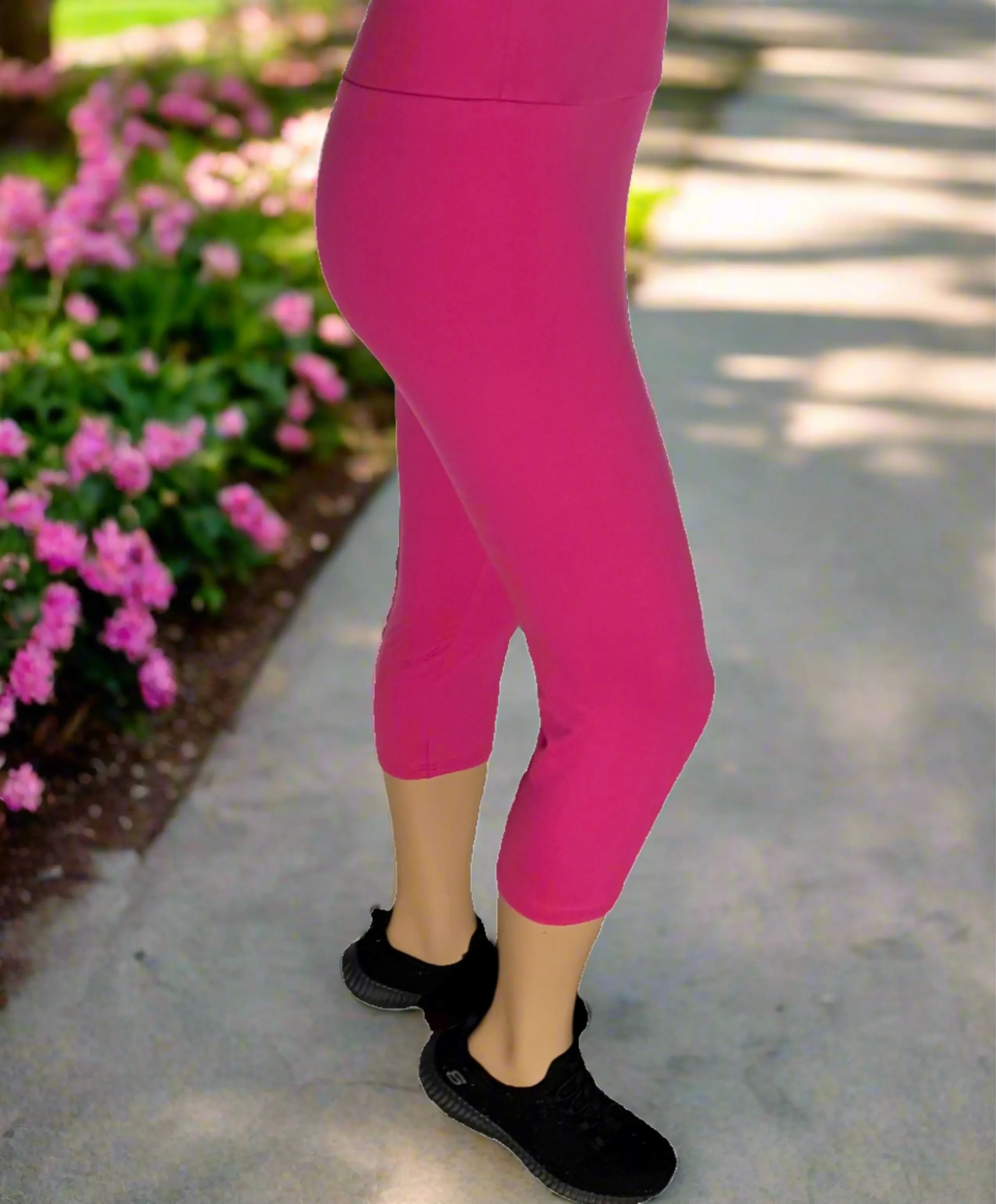 Womens Pink Capri Leggings, Soft Yoga Pants, Sizes 0-20, Yoga Waist, Exclusive Leggings