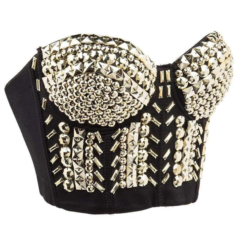 Women's Punk Golden Bustiers With Beading