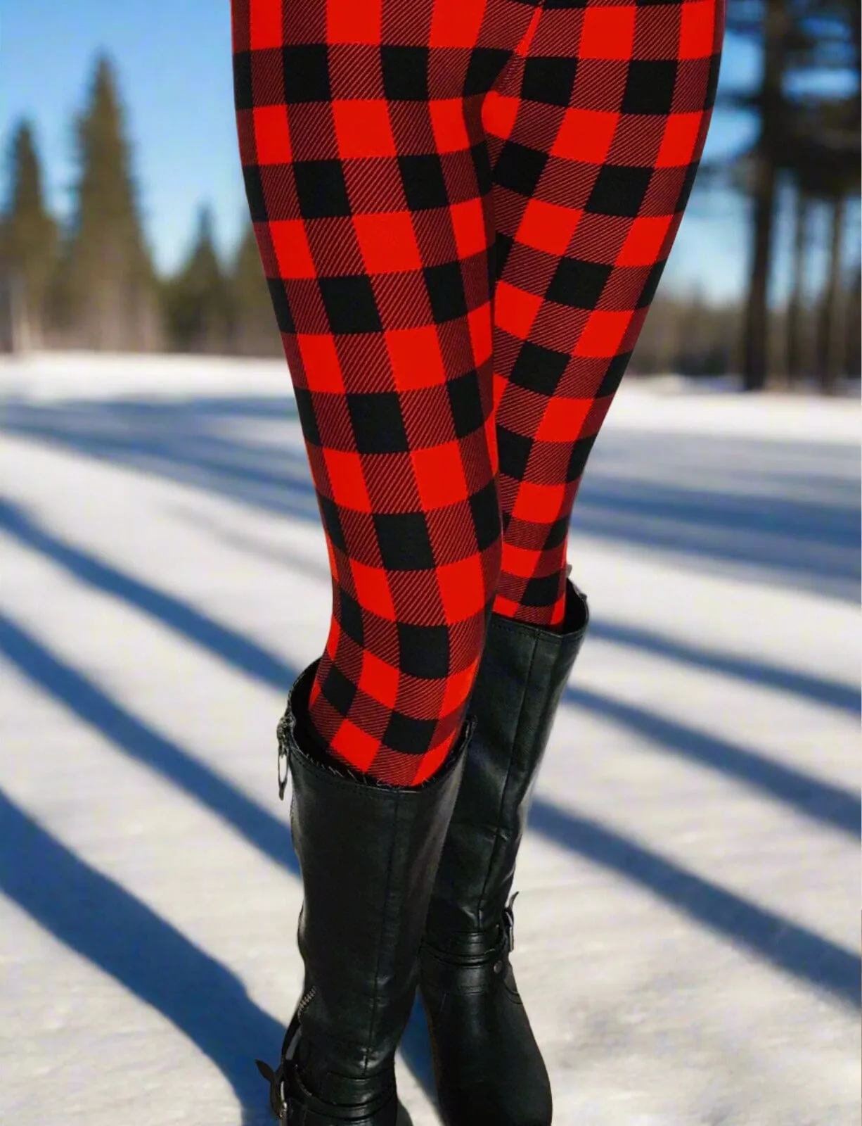 Womens Red Plaid Legging, Soft Yoga Pants, Sizes 0-22, No Roll Waist, Red/Black