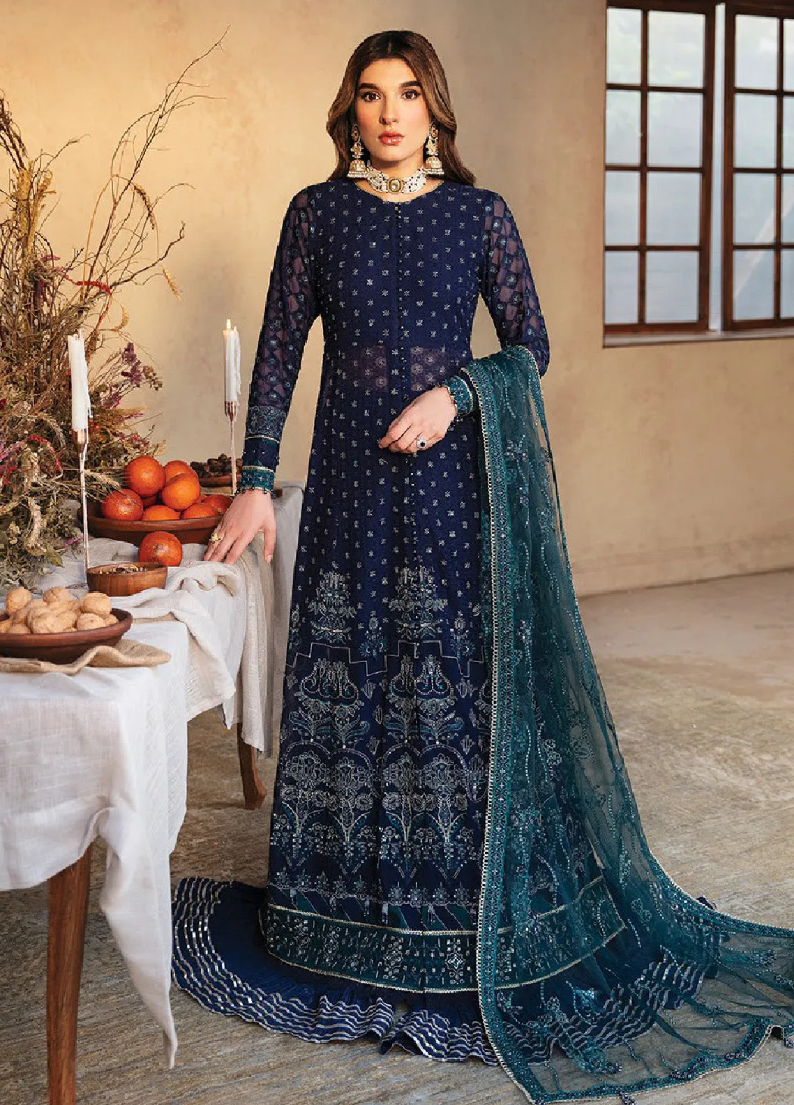 Yesfir By Xenia Formals Embroidered Chiffon Unstitched 3 Piece Suit - XF24Y 03 CHARGAH