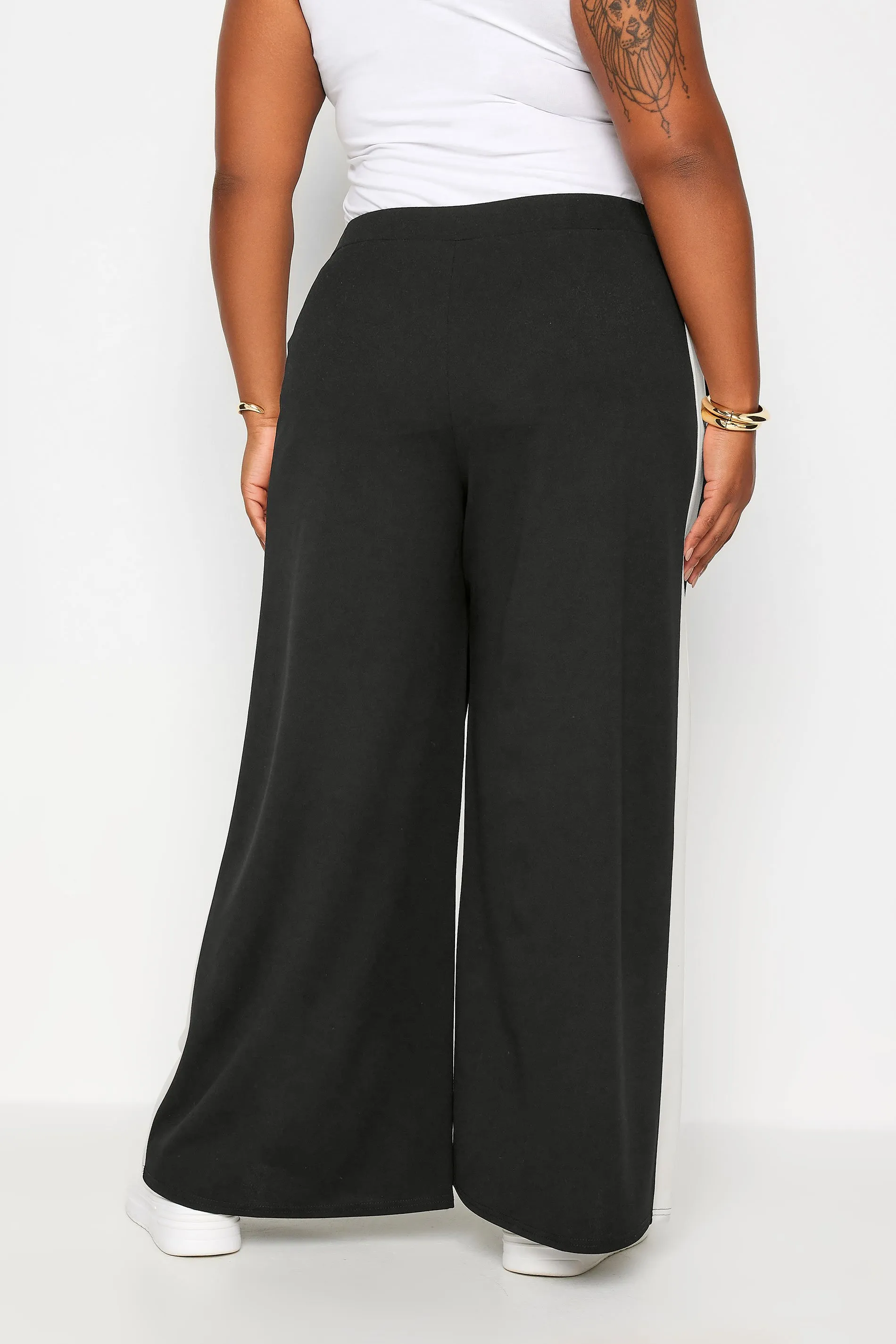 YOURS Curve Black Side Stripe Wide Leg Trousers