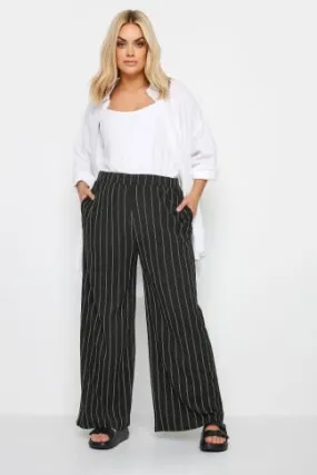 YOURS Curve Black Stripe Textured Wide Leg Trousers