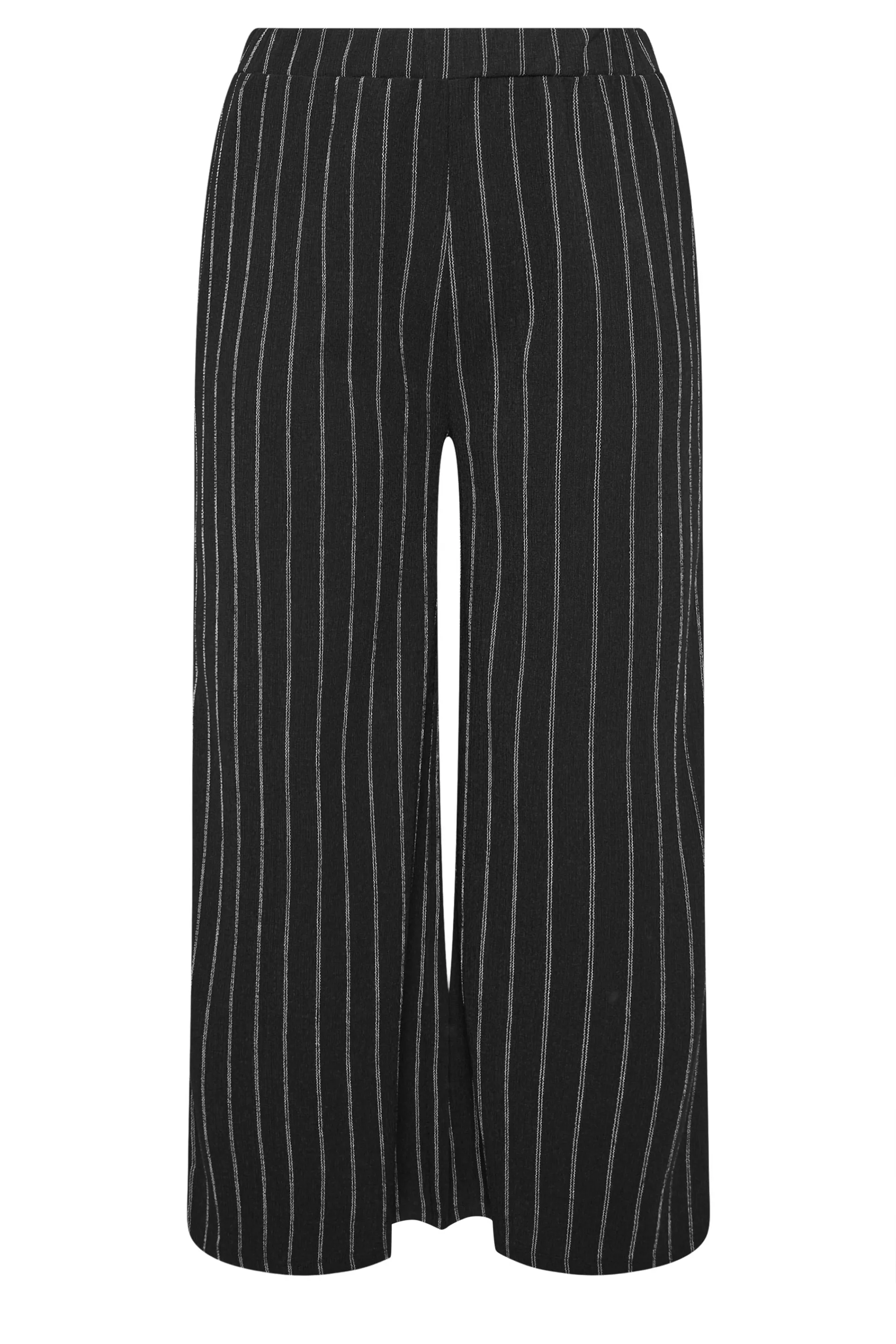 YOURS Curve Black Stripe Textured Wide Leg Trousers