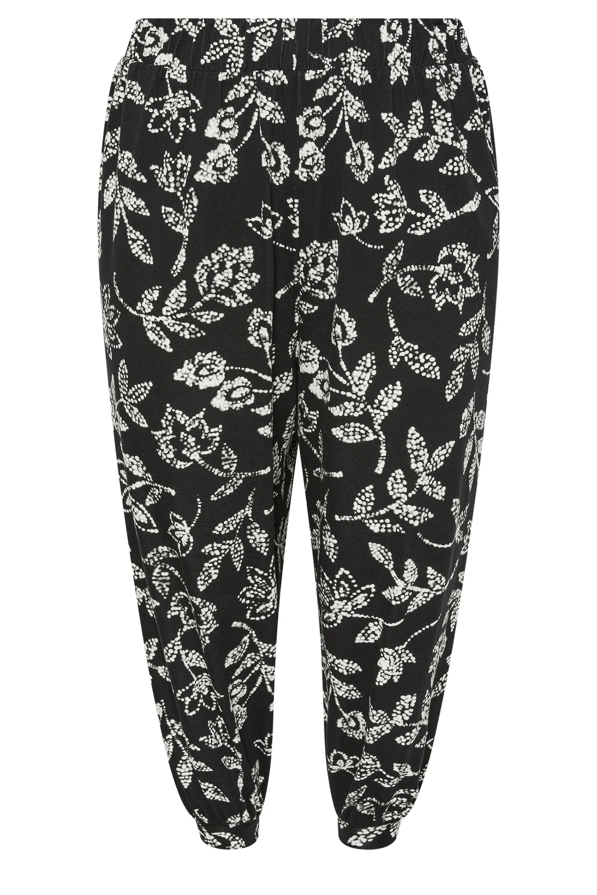 YOURS Curve Black Vine Print Cropped Harem Trousers