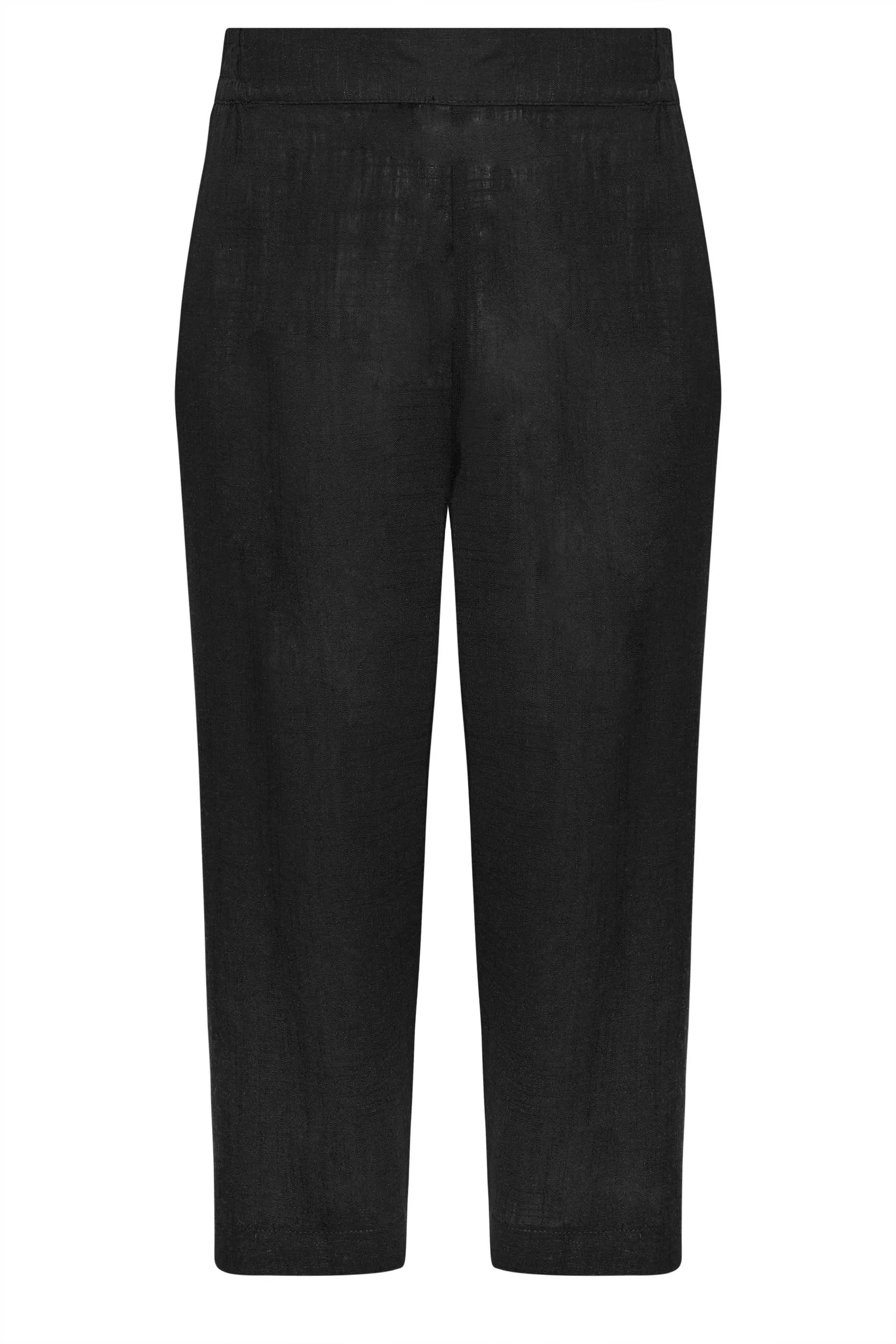 YOURS Curve Black Wide Leg Cropped Linen Trousers