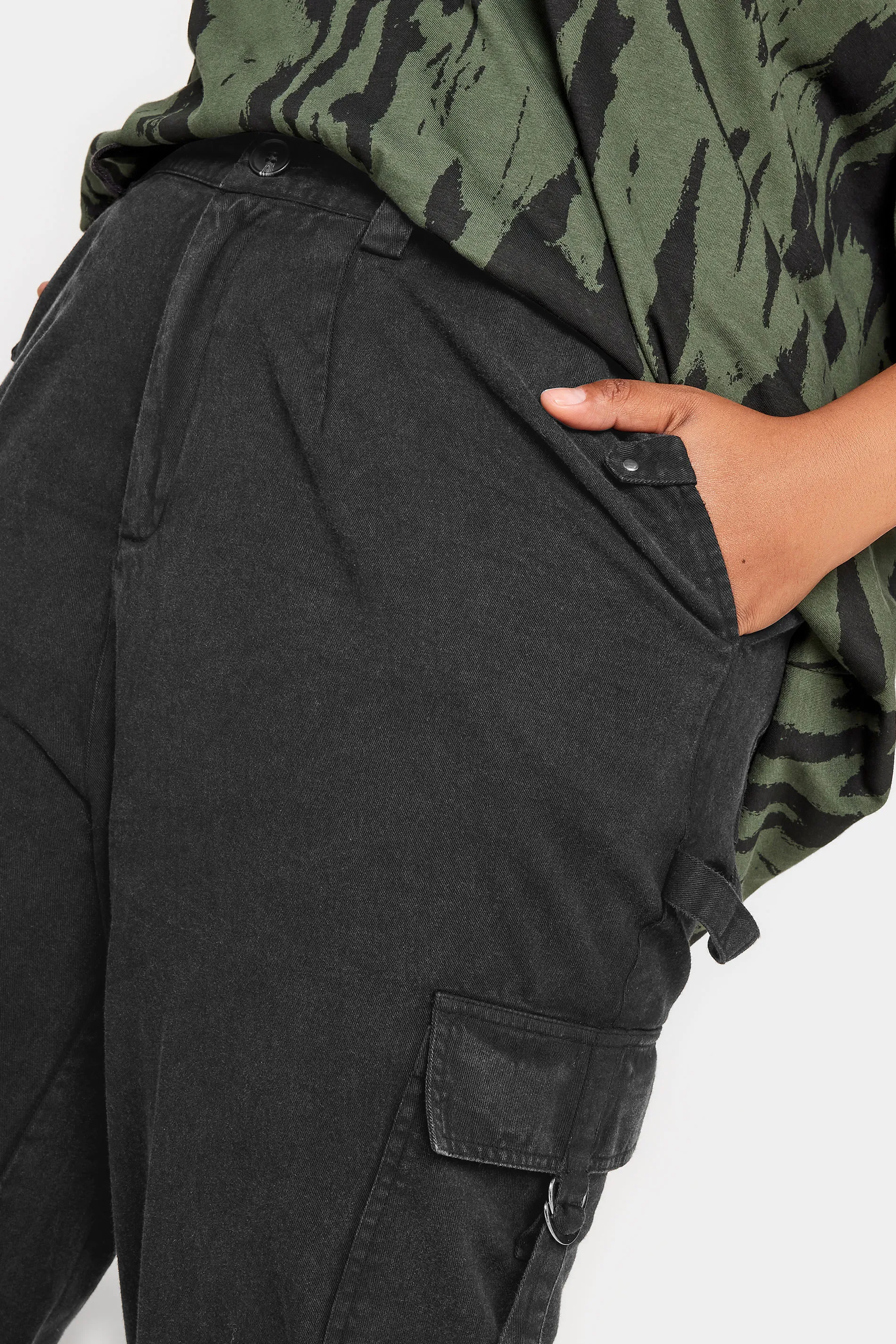 YOURS Curve Black Wide Leg Twill Cargo Trousers