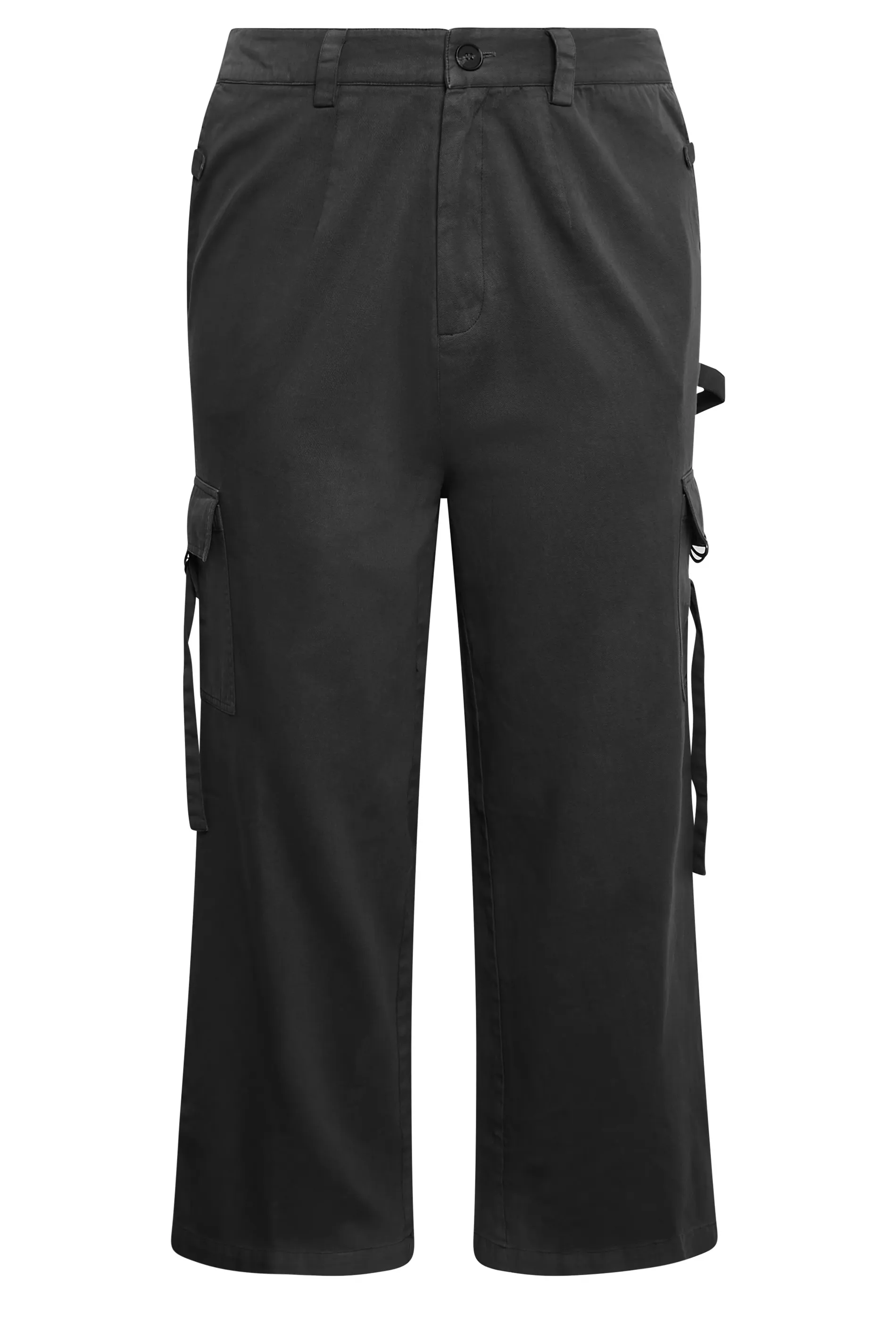 YOURS Curve Black Wide Leg Twill Cargo Trousers