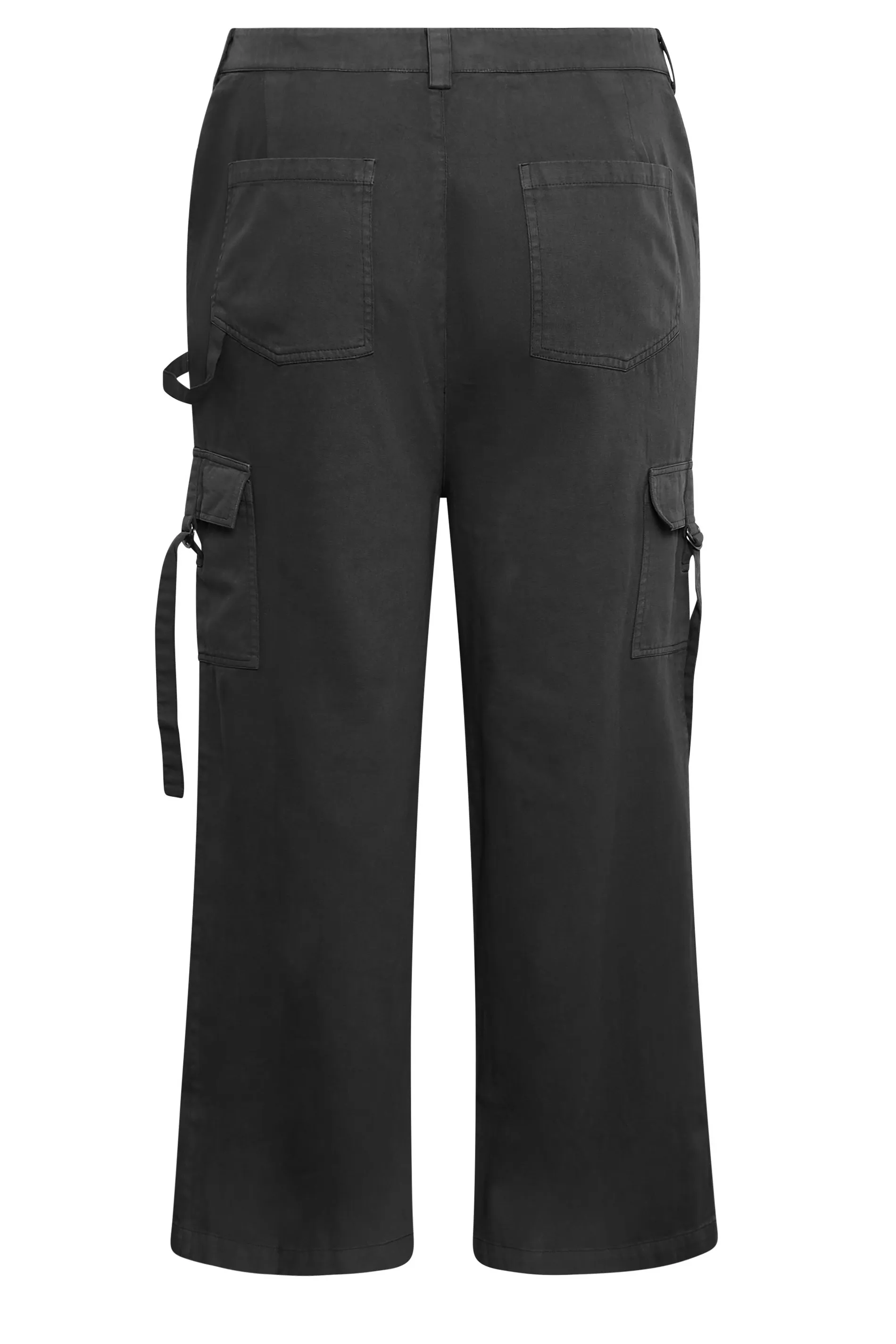 YOURS Curve Black Wide Leg Twill Cargo Trousers