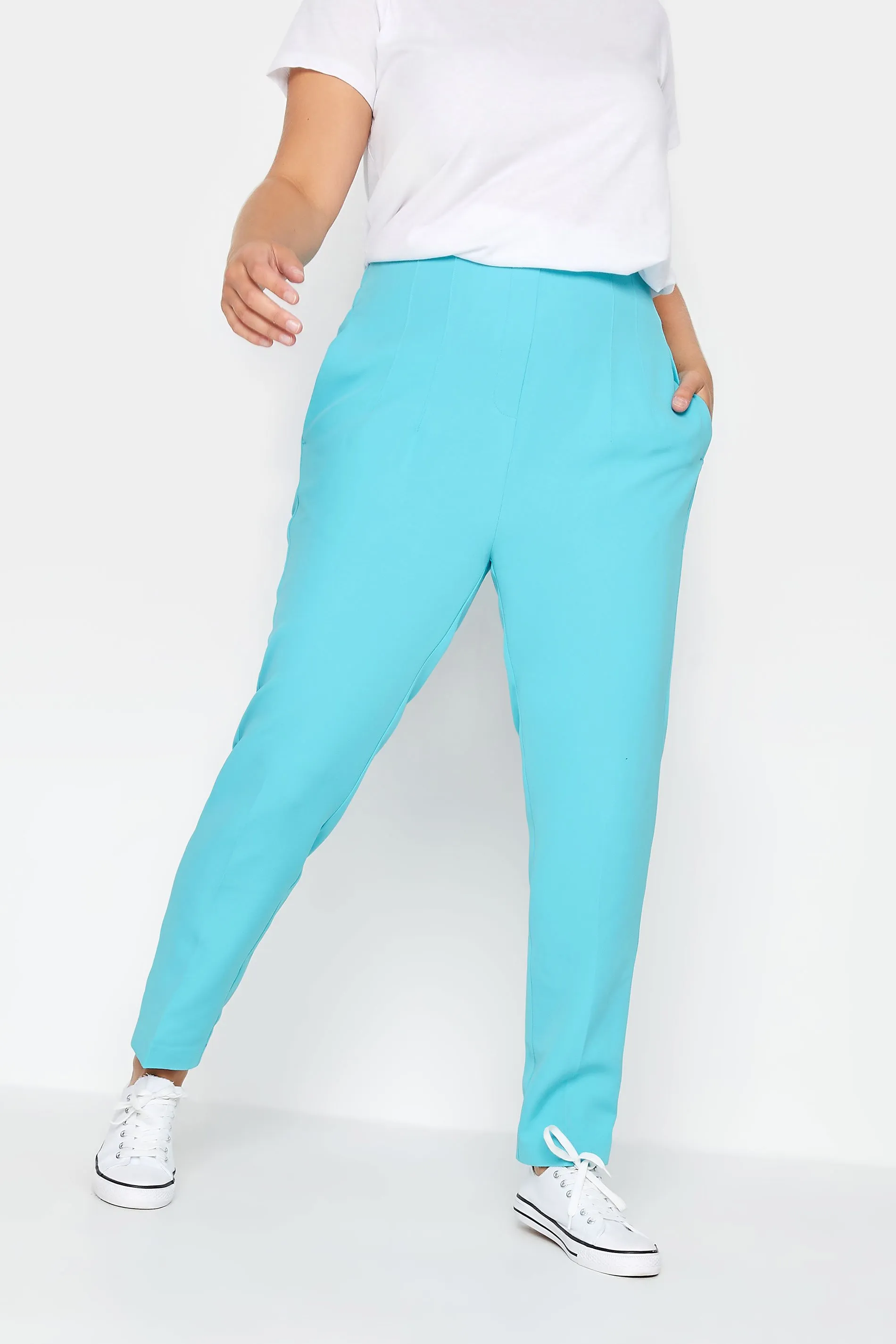 YOURS Curve Bright Blue Darted Waist Tapered Trousers