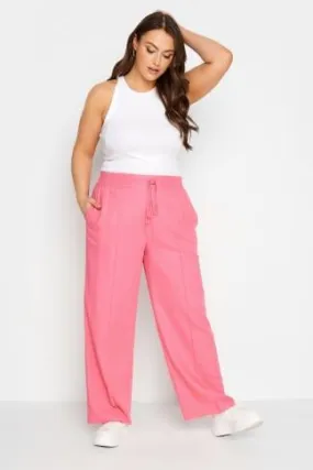 YOURS Curve Hot Pink Wide Leg Linen Trousers