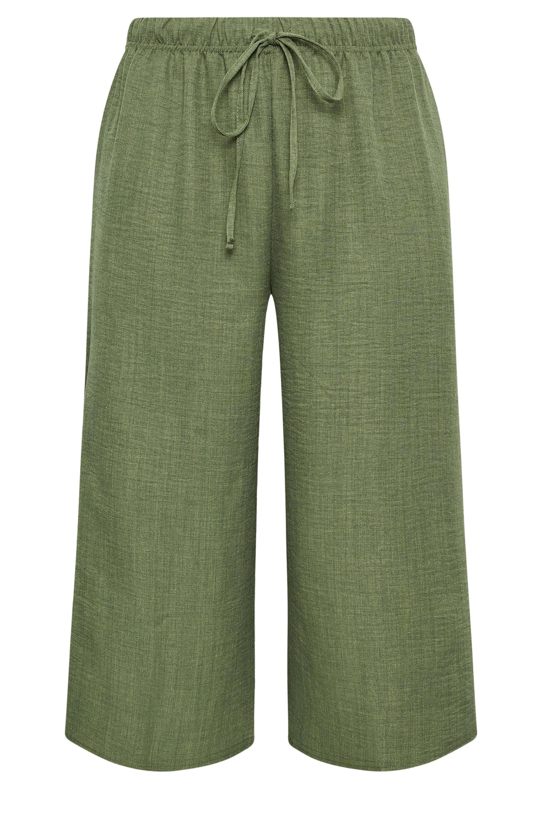 YOURS Curve Khaki Green Linen Look Cropped Trousers