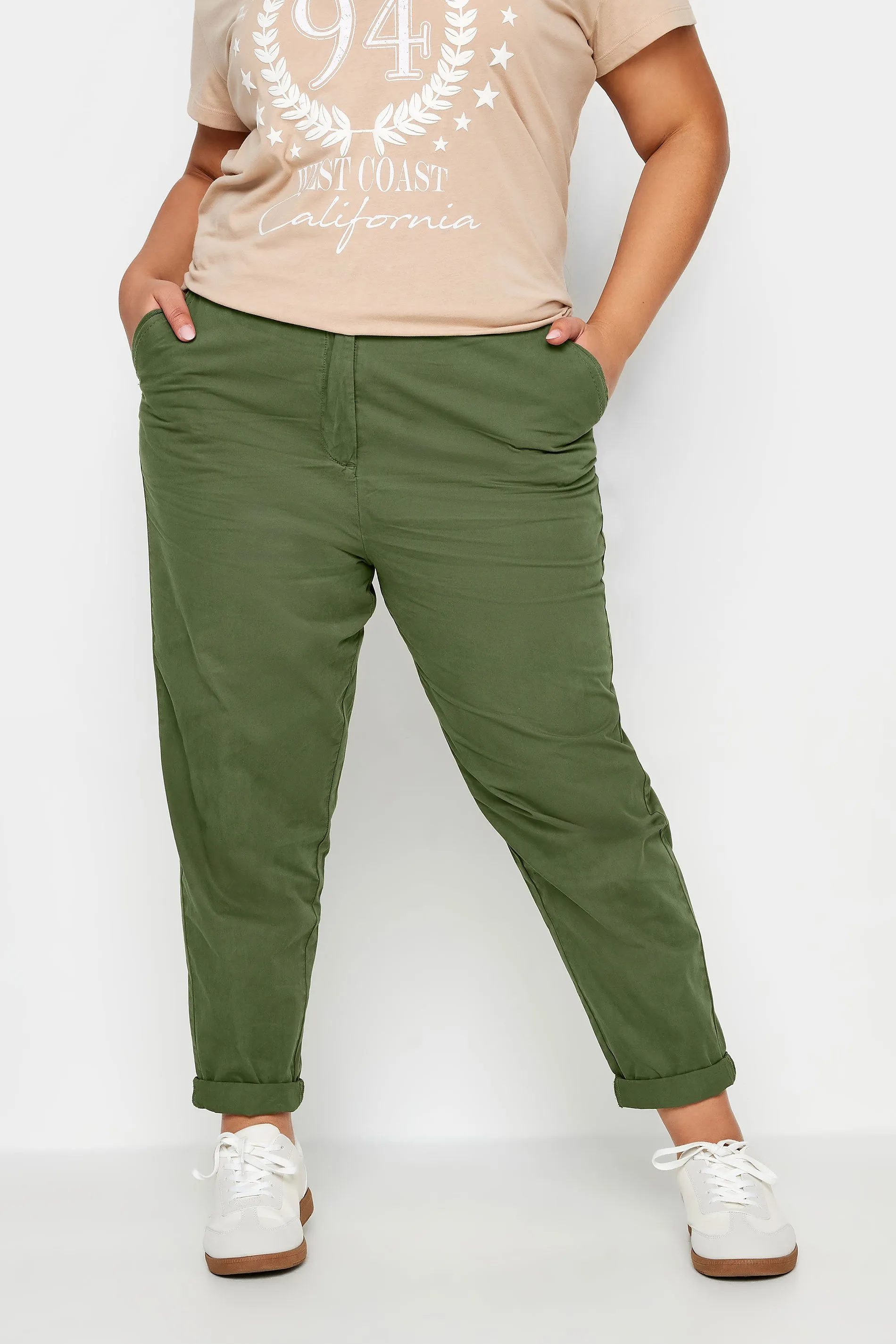 YOURS Curve Khaki Green Straight Leg Chino Trousers