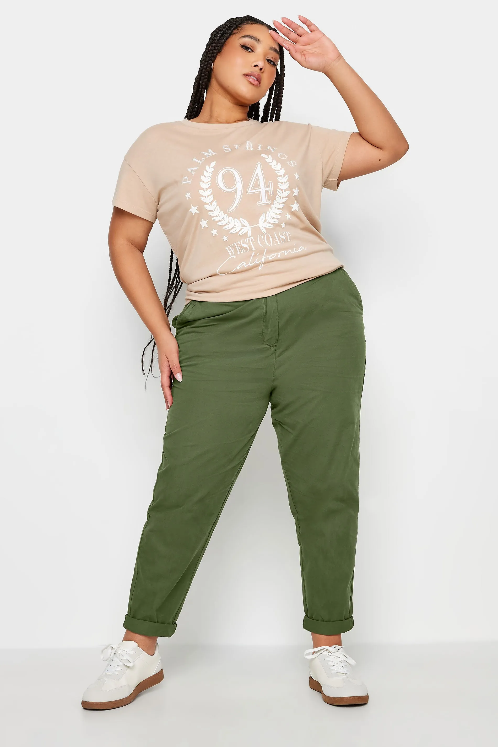 YOURS Curve Khaki Green Straight Leg Chino Trousers