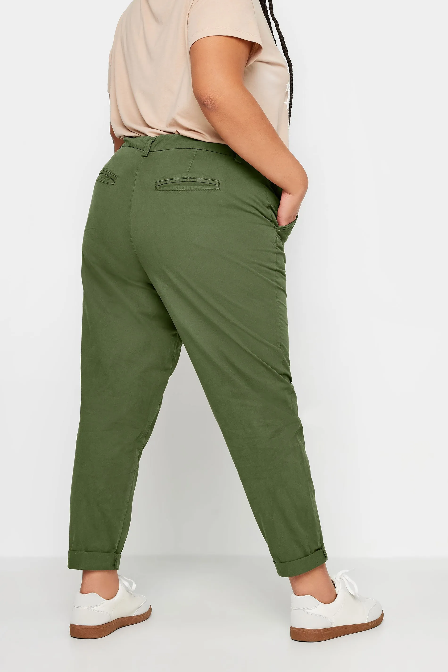 YOURS Curve Khaki Green Straight Leg Chino Trousers