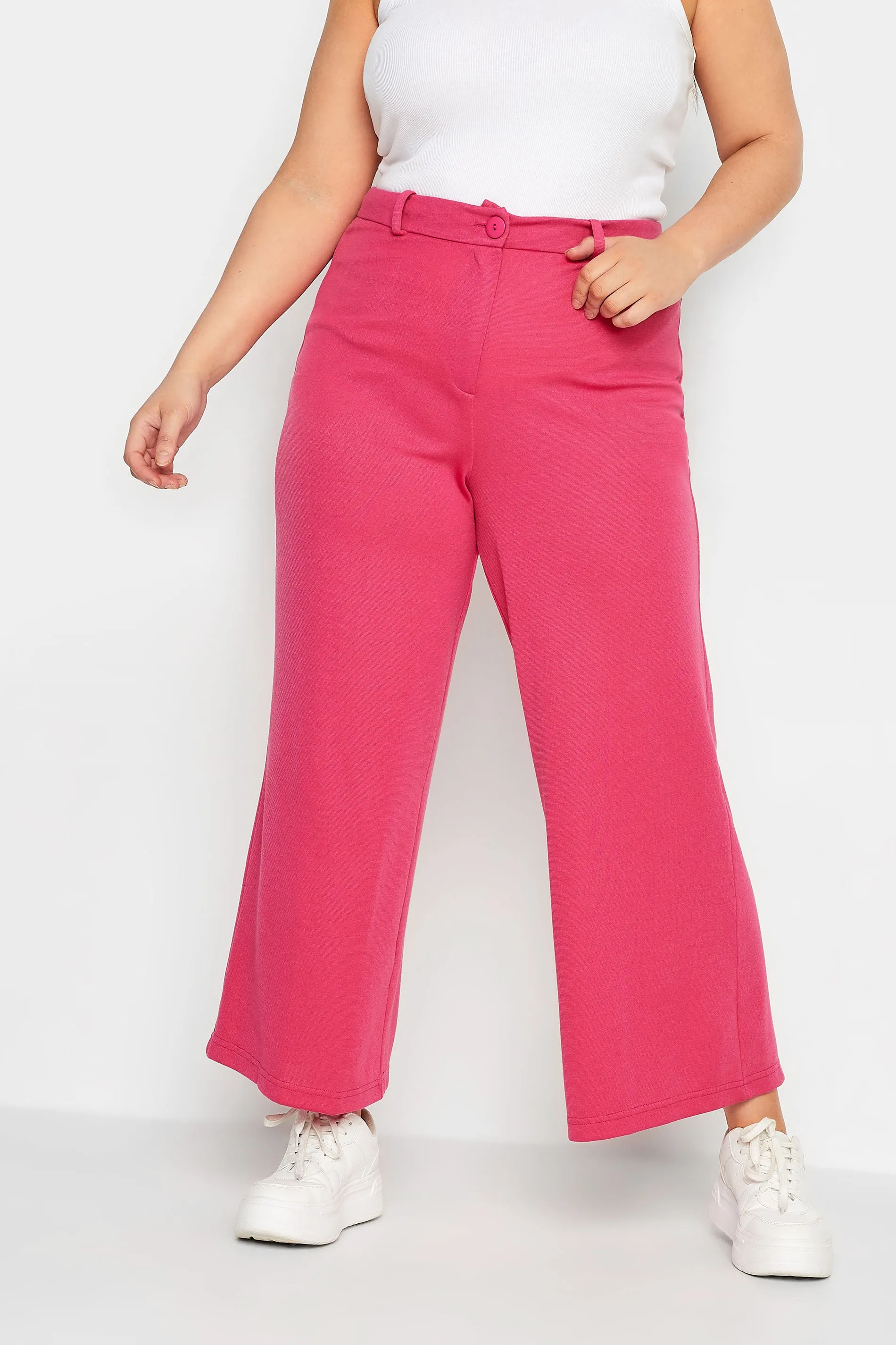 YOURS Curve Pink Wide Leg Button Up Trousers