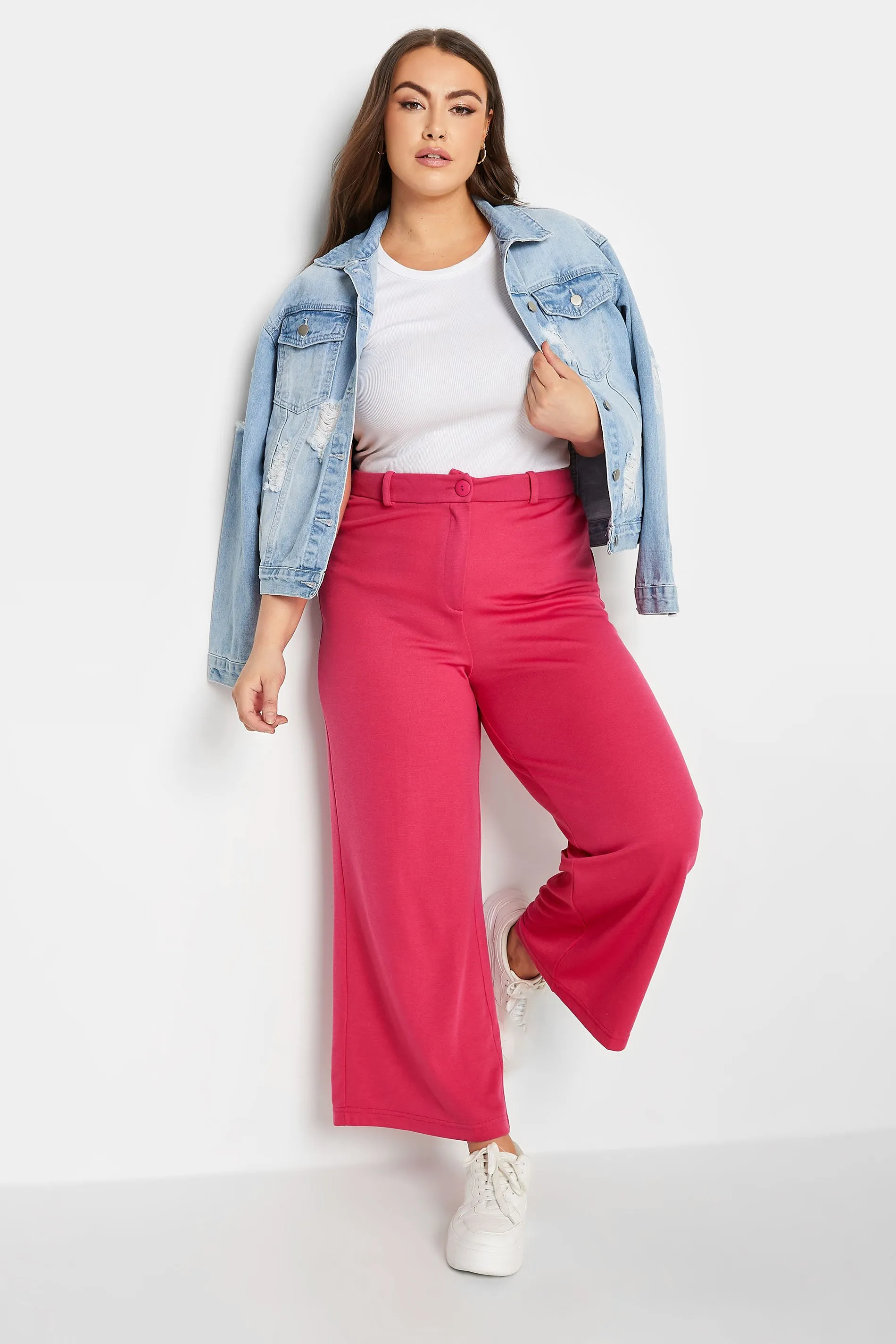 YOURS Curve Pink Wide Leg Button Up Trousers