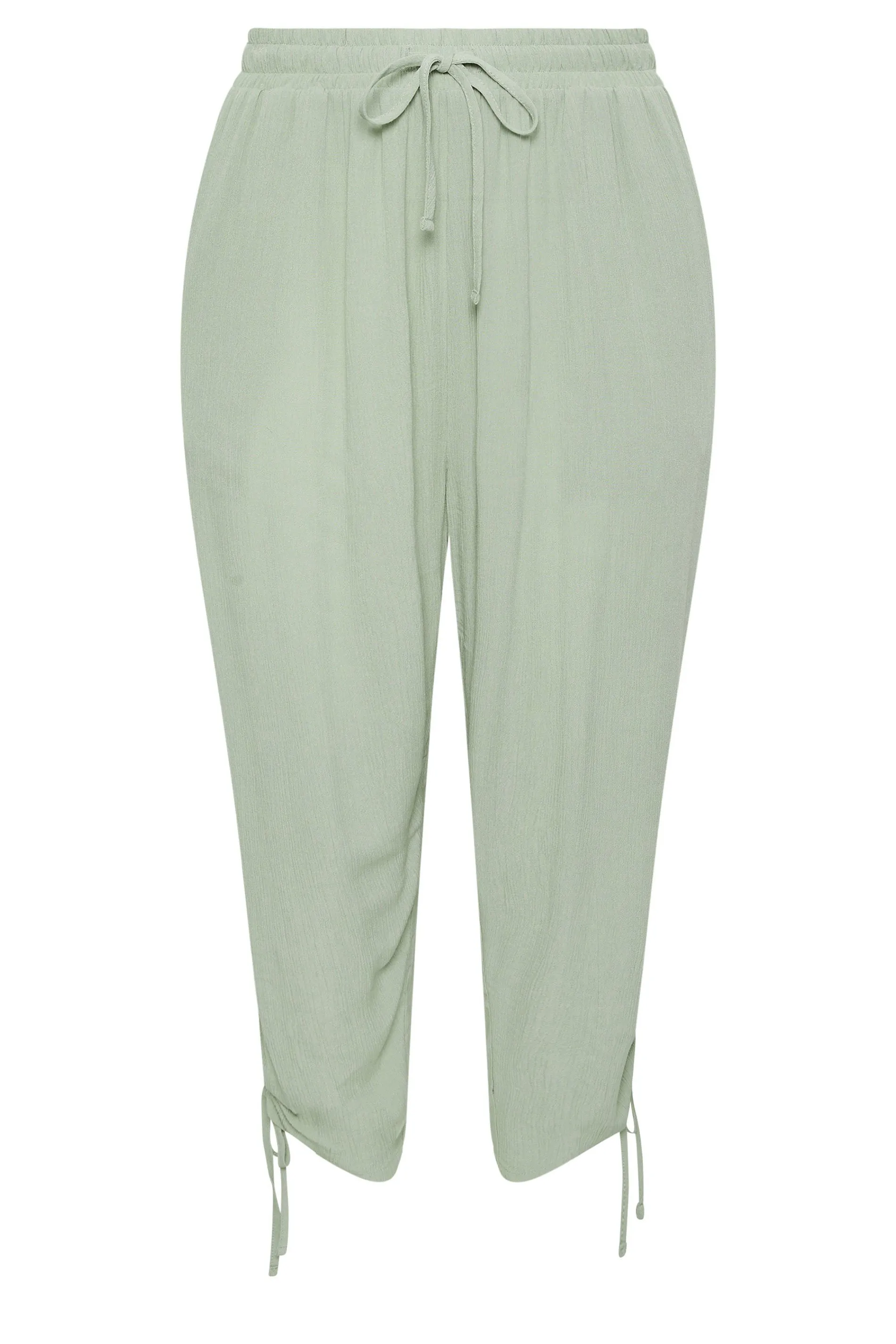 YOURS Curve Sage Green Crinkle Ruched Cropped Trousers